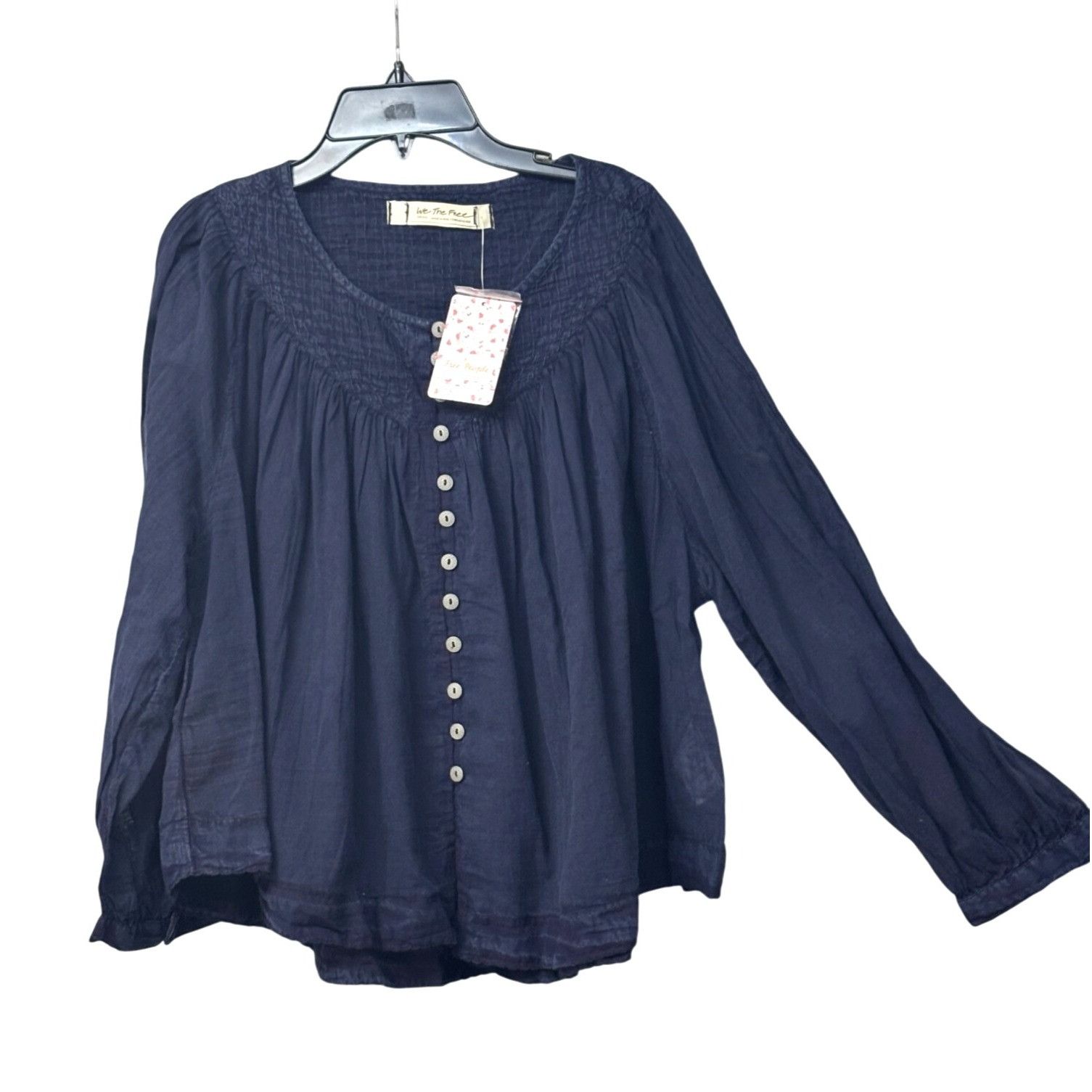 Free People Free People Cool Meadow Woven Cotton Top, Navy, Sz. S Size S / US 4 / IT 40 - 3 Thumbnail