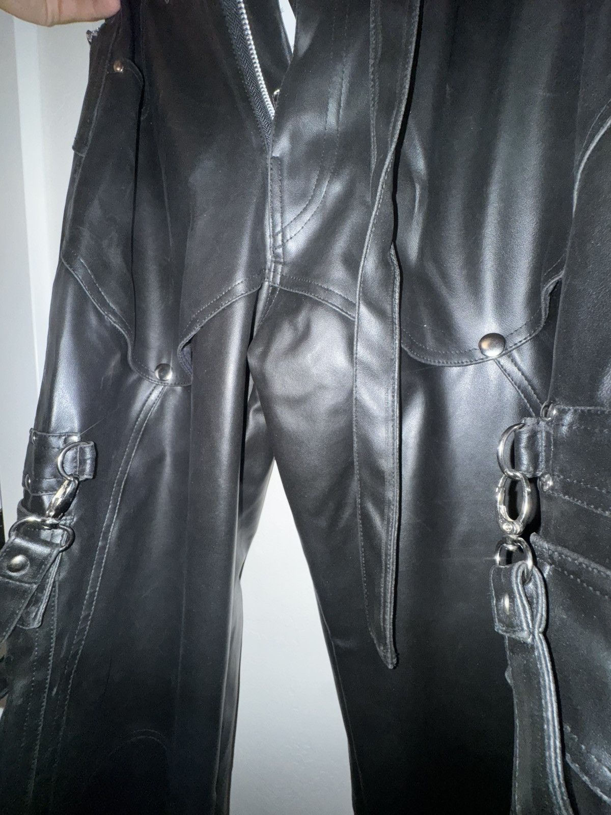 Other HAVEYOUDIEDBEFORE Black Leather Wide Leg Cargo Pants 2024 Size US 26 / EU 42 - 2 Thumbnail