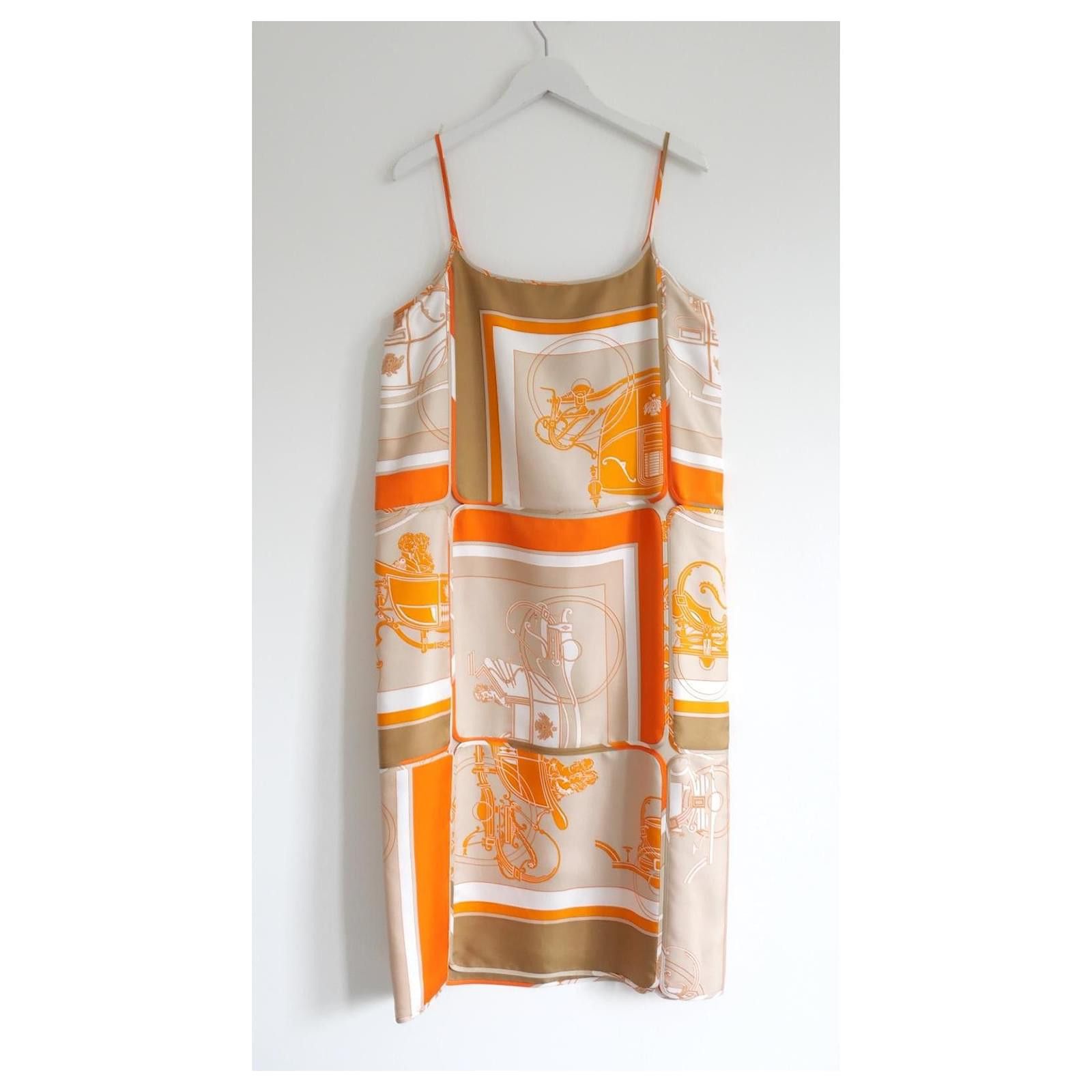 Hermes Hermes Robe A Bretelles Silk Dress Beige/Palomi Orange Size XS / US 0-2 / IT 36-38 - 3 Thumbnail