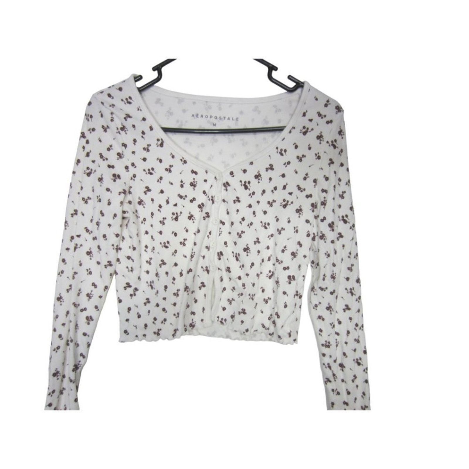 Aeropostale Y2K White Floral Cropped Long Sleeve Top Aeropostale M Size M / US 6-8 / IT 42-44 - 3 Thumbnail