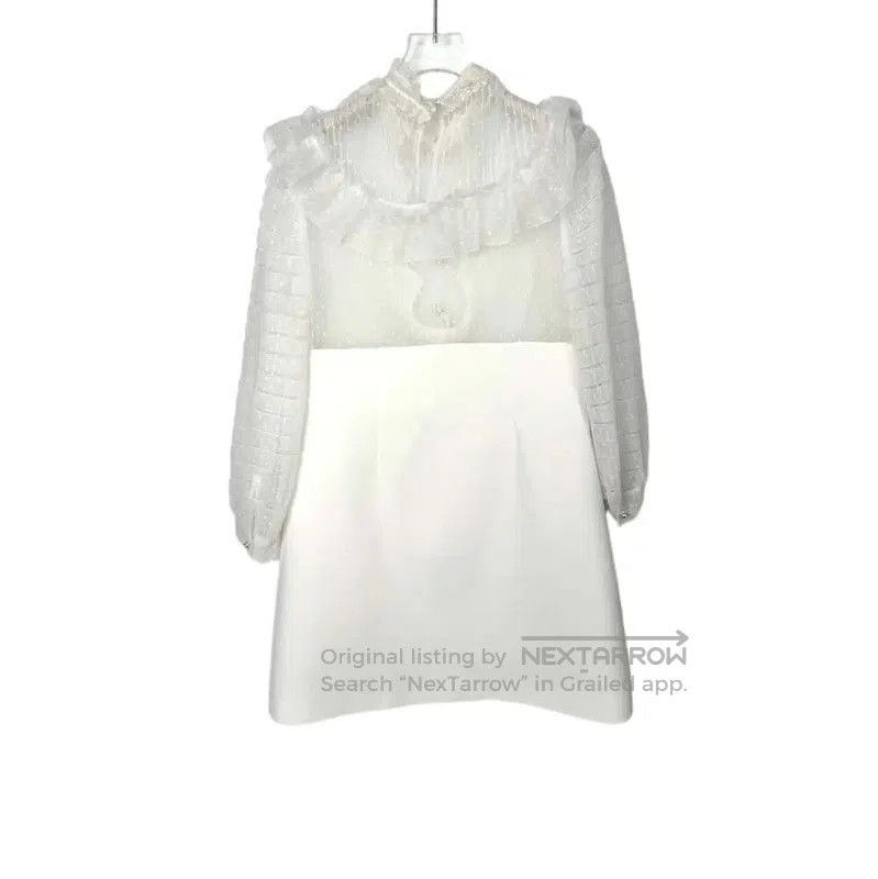 Miu Miu Miu Miu White Wool Dress with Ruffled Details . Size M / US 6-8 / IT 42-44 - 2 Thumbnail
