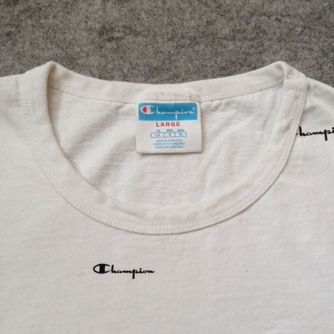 Champion VINTAGE Champion Shirt Mens Large White Blue Embroidered Logo AOP 100% Cotton Size US L / EU 52-54 / 3 - 6 Thumbnail