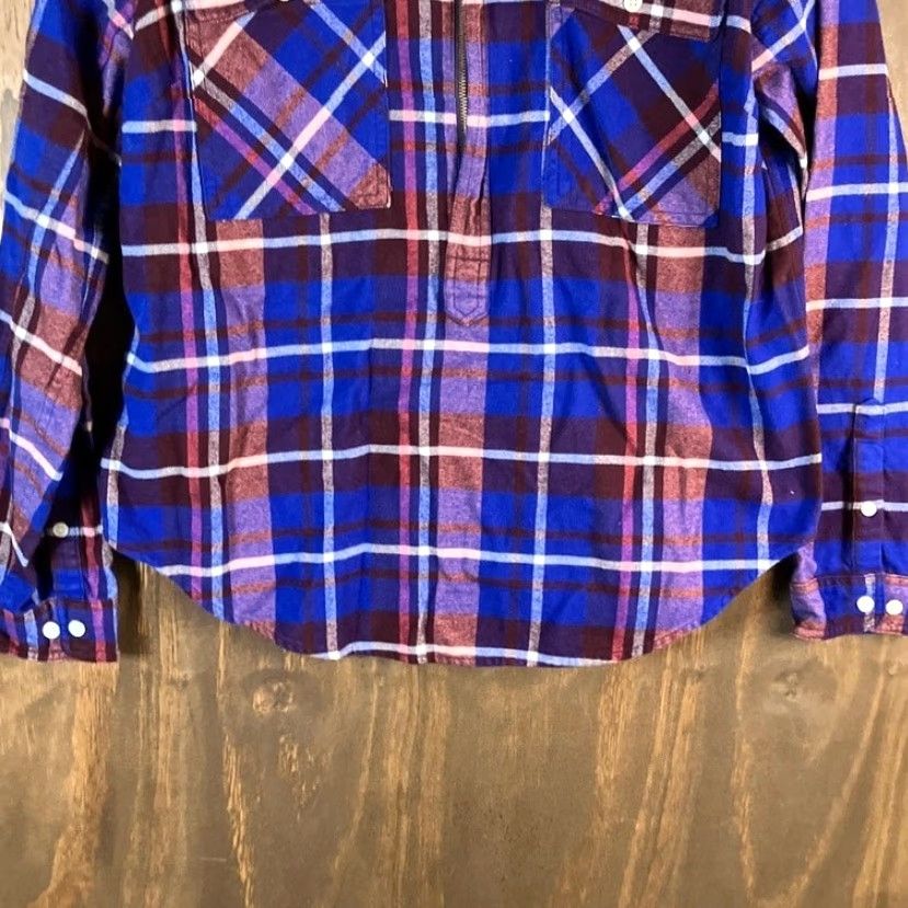 J.Crew J.CREW Shirt Blue Multicolor Plaid Collared 1/2 Zip Long Sleeve Medium Womens Size M / US 6-8 / IT 42-44 - 3 Thumbnail