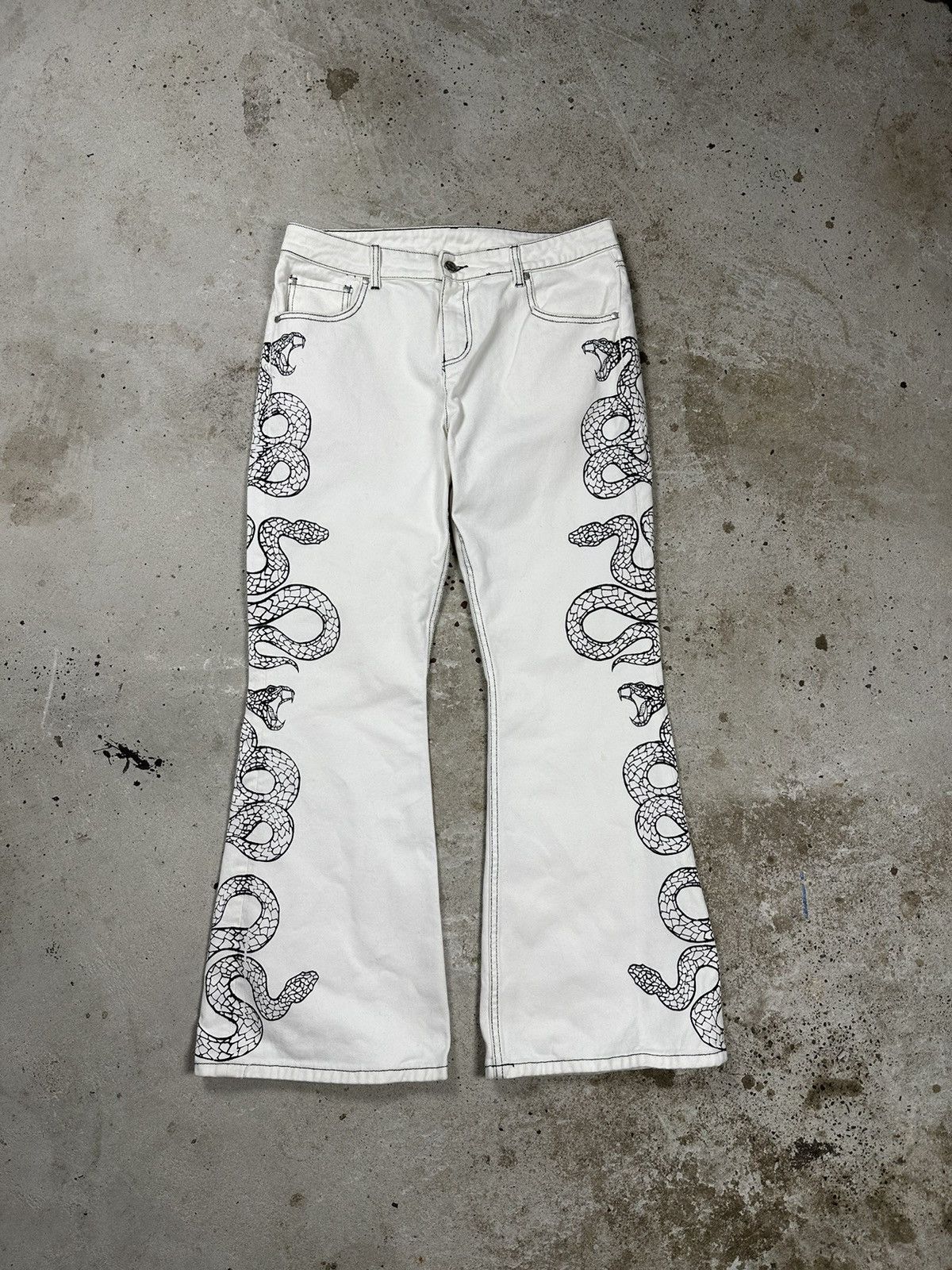Pre-owned If Six Was Nine X Vintage White Bootcut Snake Print Flared Denim Pants