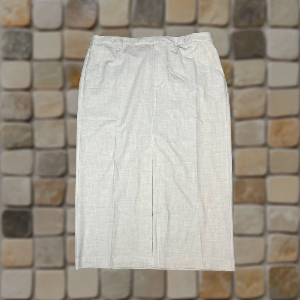 Ann Taylor Ann Taylor Skirt Midi Womens 18 Beige Stretch Front Zipper Slit Vintage No Size 40" / US 18 - 1 Thumbnail