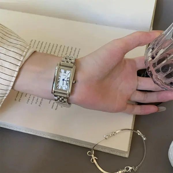 Jewelry Rectangular Face Wristwatch, Classic Gold Watch Size ONE SIZE - 4 Thumbnail