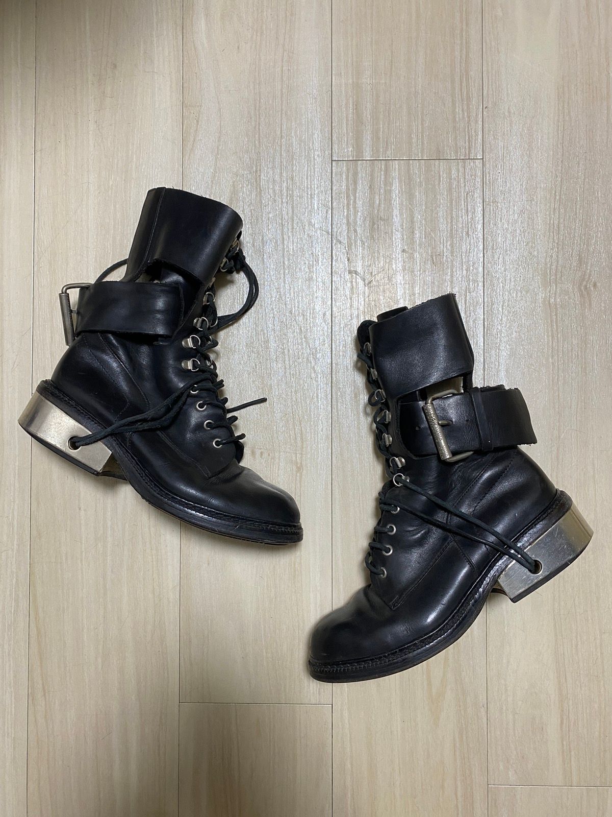 Pre-owned Dirk Bikkembergs Black Metal Lace Through Heel Shoes Boots 1994