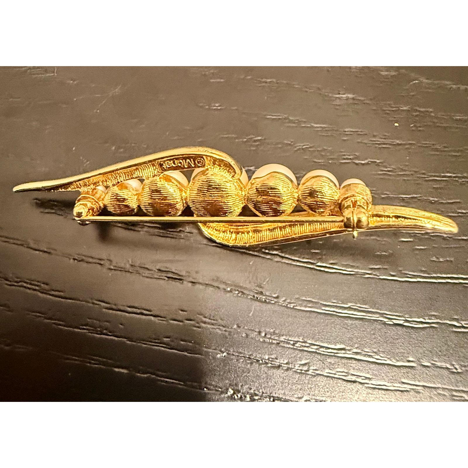 Monet Vintage Signed Monet Faux Pearl Gold Tone Leaf Brooch Size ONE SIZE - 2 Thumbnail