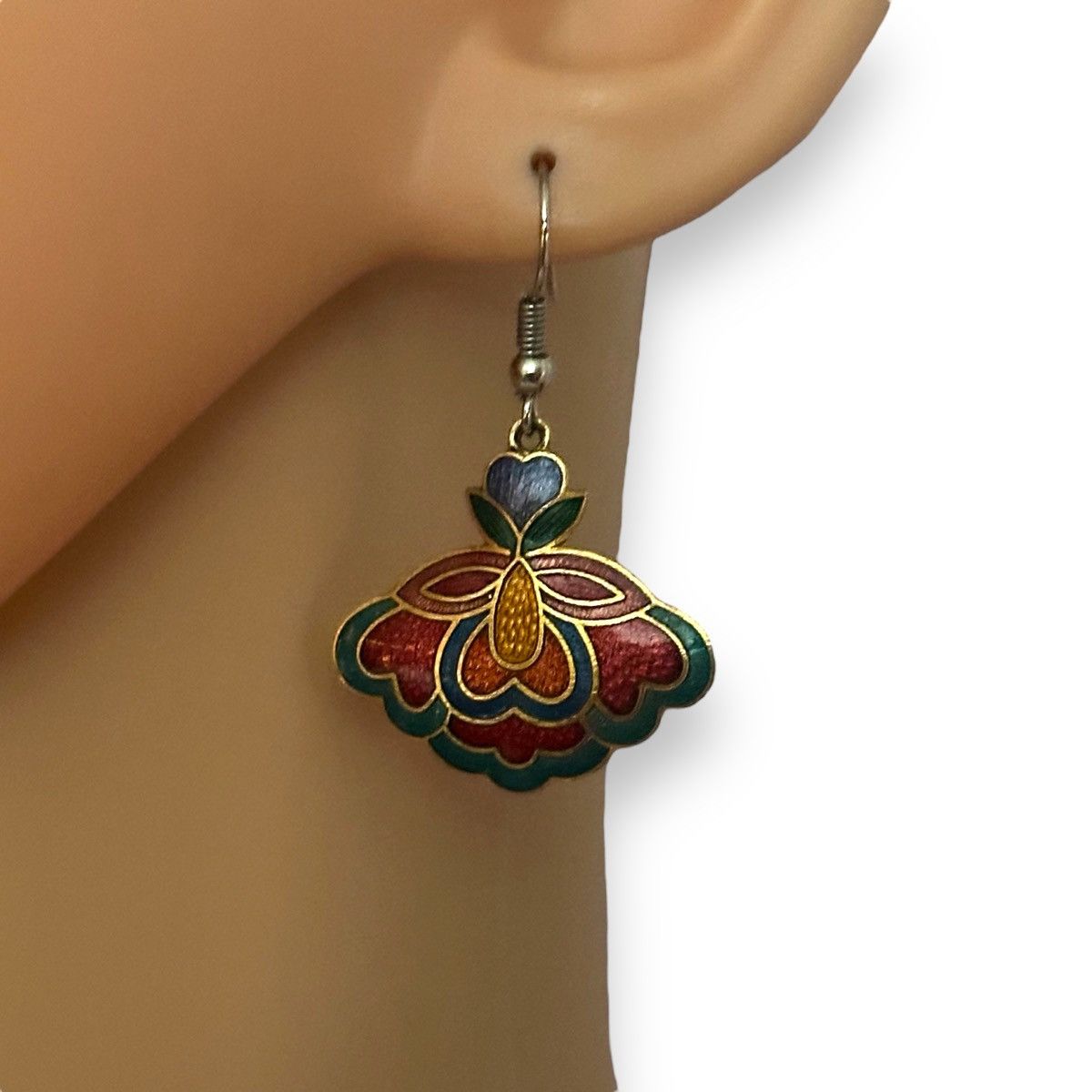 Vintage Vintage floral cloisonné dangle hook earrings Size ONE SIZE - 2 Thumbnail