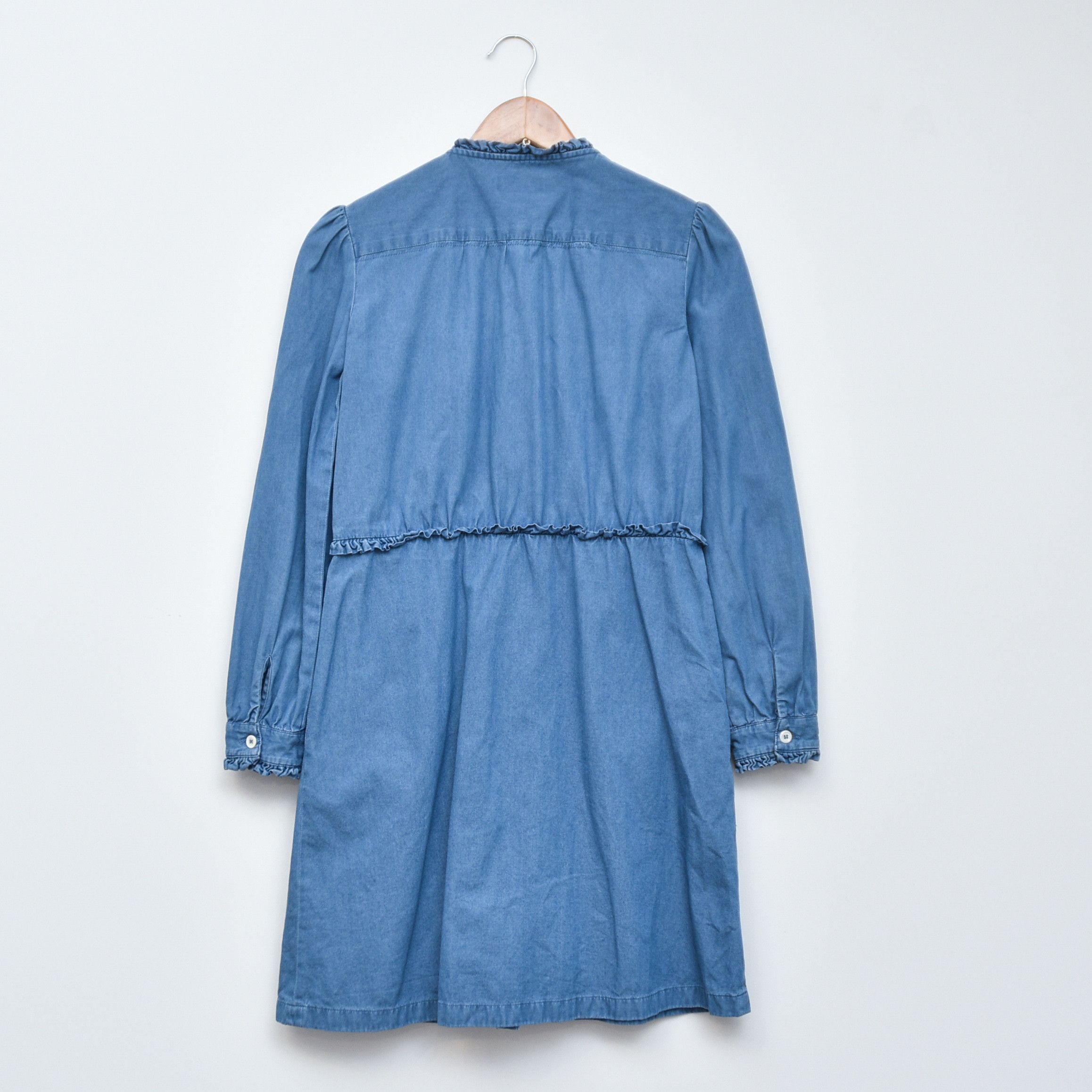 A.P.C. A.P.C. Hoshi Denim Shirt Dress Ruffle Collar Frill Detail Size S / US 4 / IT 40 - 2 Thumbnail