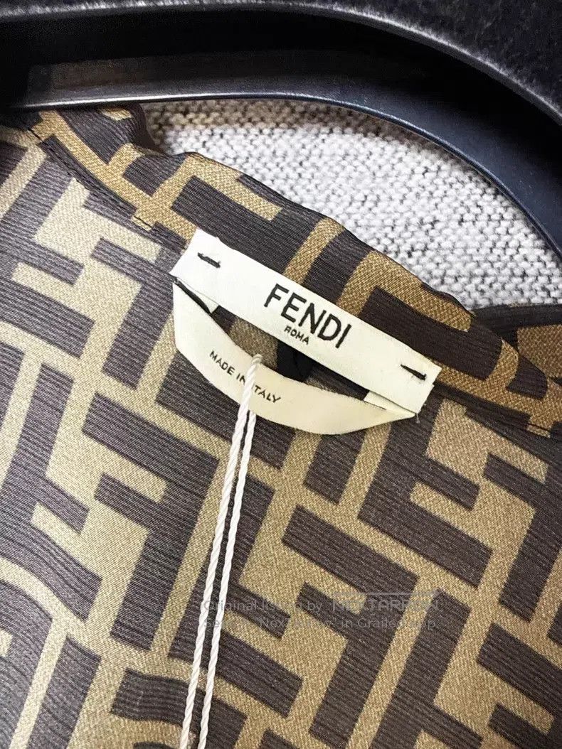Fendi Fendi Dark Brown Double F Printed Silk Revere Collar Singl Size S / US 4 / IT 40 - 5 Thumbnail
