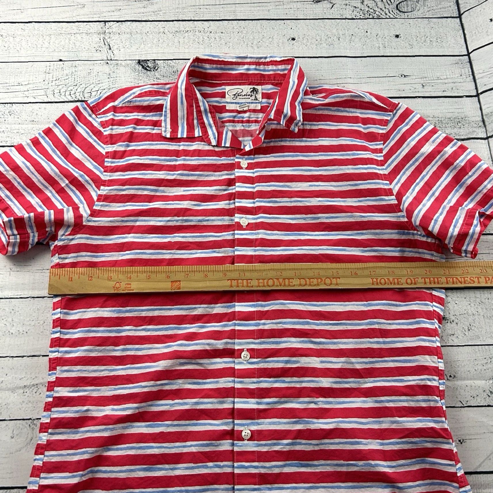 Bonobos Bonobos Slim Striped Short Sleeve Button Front Shirt Men's L Pink Size US L / EU 52-54 / 3 - 4 Thumbnail
