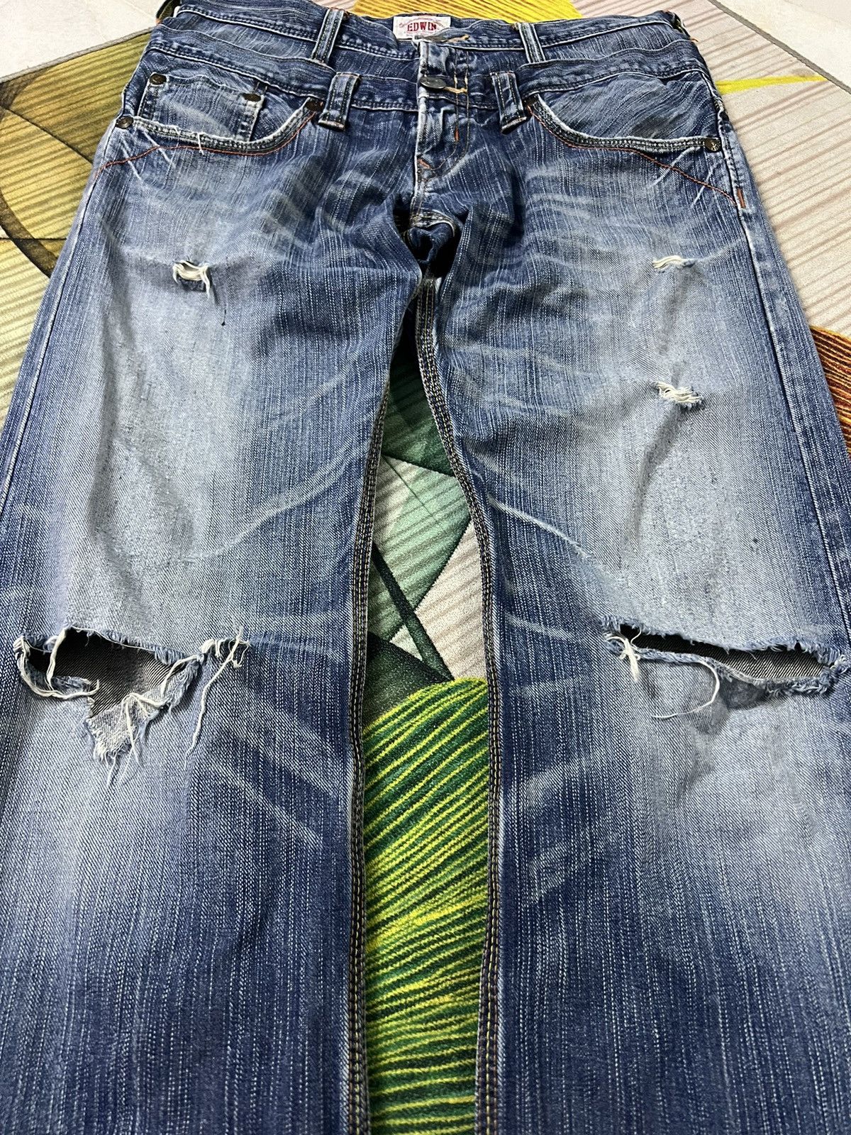 Edwin × If Six Was Nine VTG EDWIN DOUBLE WAIST DISTRESSED JEANS VERY RARE Size US 31 - 4 Thumbnail