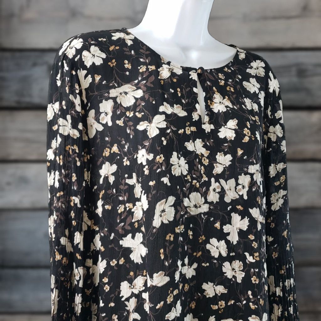 J. Jill J Jill Top Womens Tall Large Black Brown Floral Bell Sleeves Semi Sheer Size L / US 10 / IT 46 - 1 Thumbnail