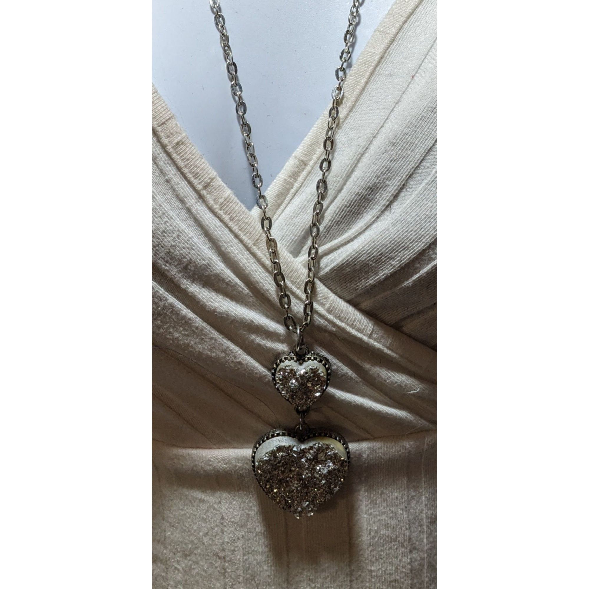 Other Silver Druzy Double Heart Necklace Size ONE SIZE - 7 Thumbnail