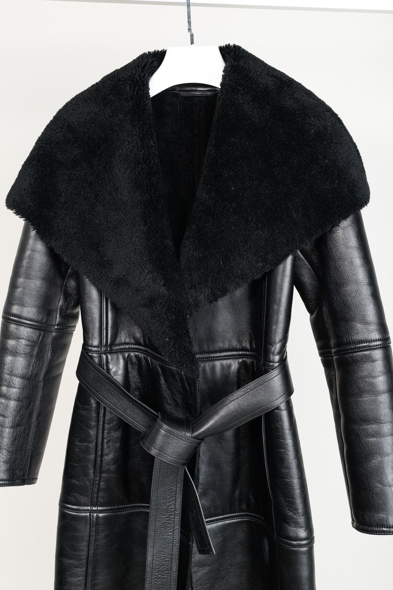 Balenciaga Balenciaga PF/19 Black Leather Shearling Belted Trench Coat Size S / US 4 / IT 40 - 2 Thumbnail