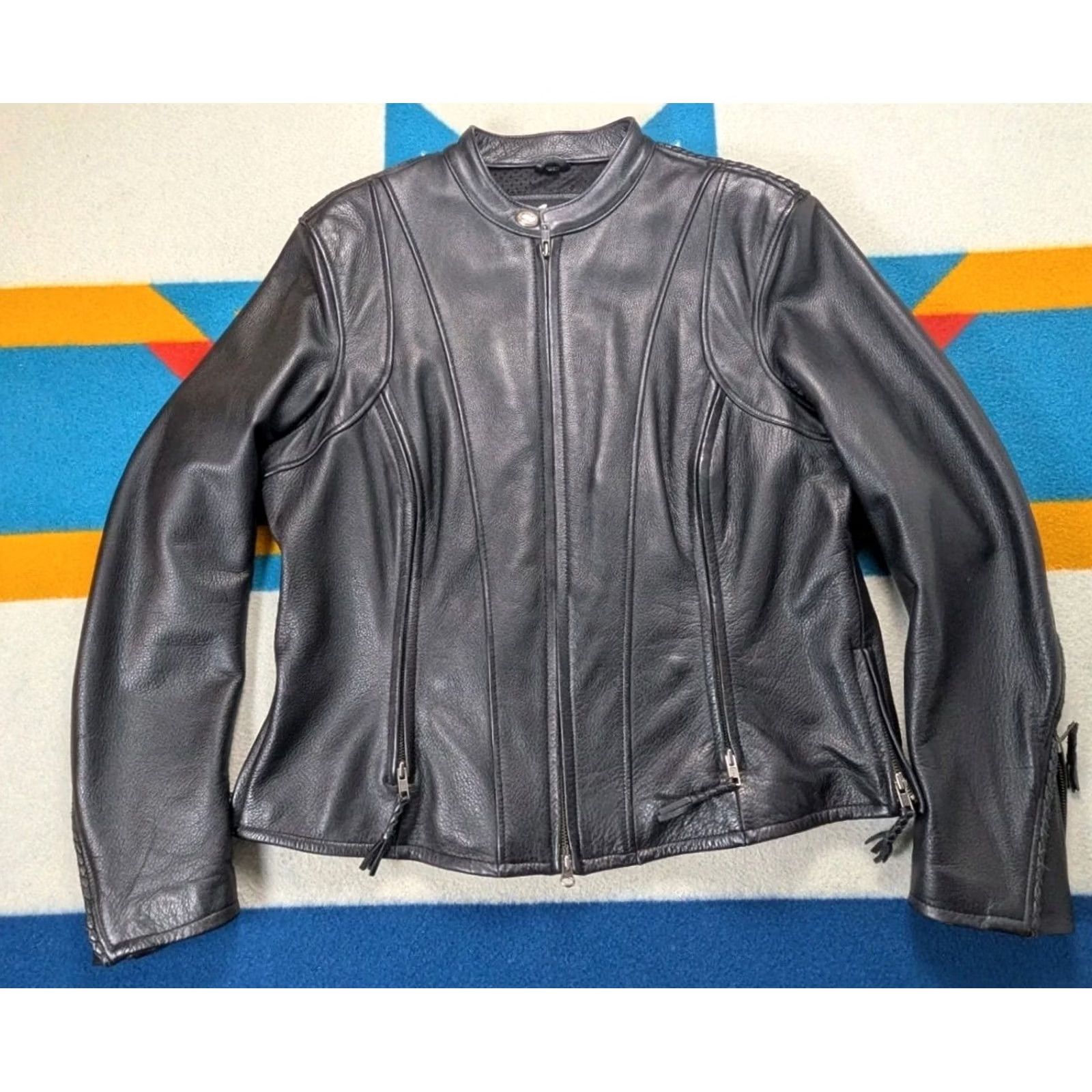 Harley Davidson Harley Davidson Women's XL Black Motorcycle Jacket Leather Willie G Wheel Casual Travel Full Zip Lined Zipped Pockets Size XL / US 12-14 / IT 48-50 - 2 Thumbnail