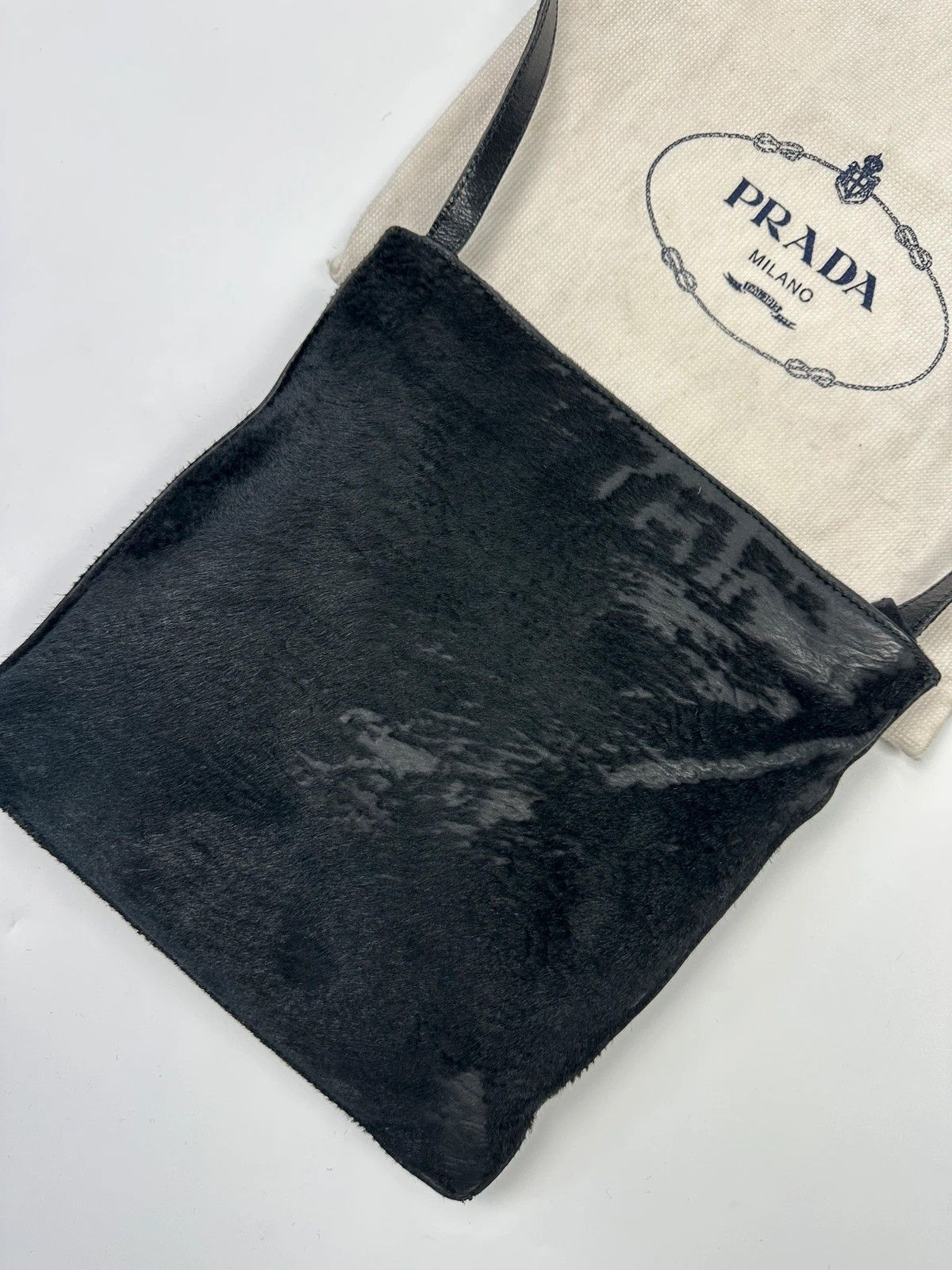 Prada Prada Milano 90’s Leather Fur Black Flat CrossBody Bag Size ONE SIZE - 5 Thumbnail