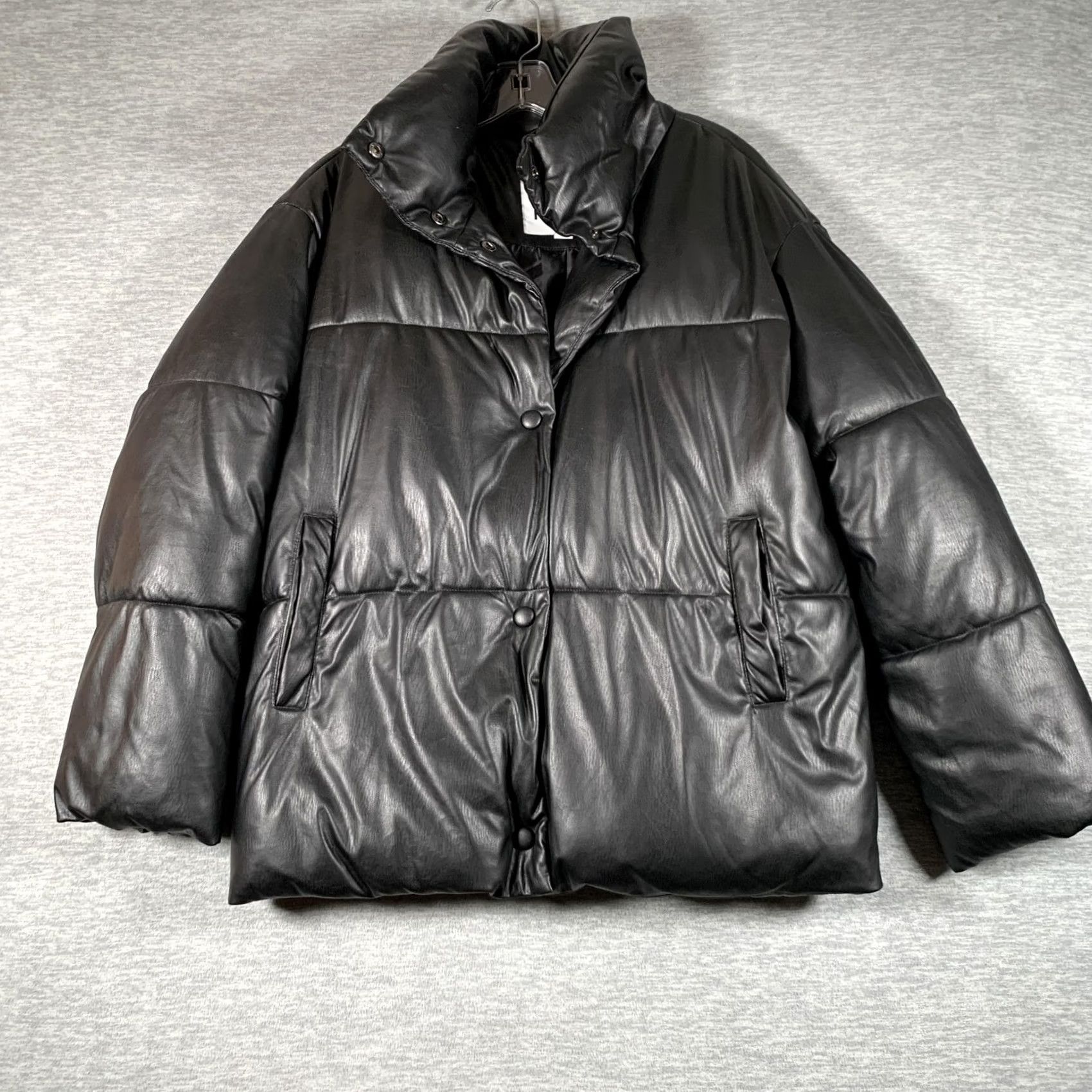NVLTY NVLT Jacket Womens Small Black Faux Leather Puffer Snap Front Collared Warm Size S / US 4 / IT 40 - 3 Thumbnail