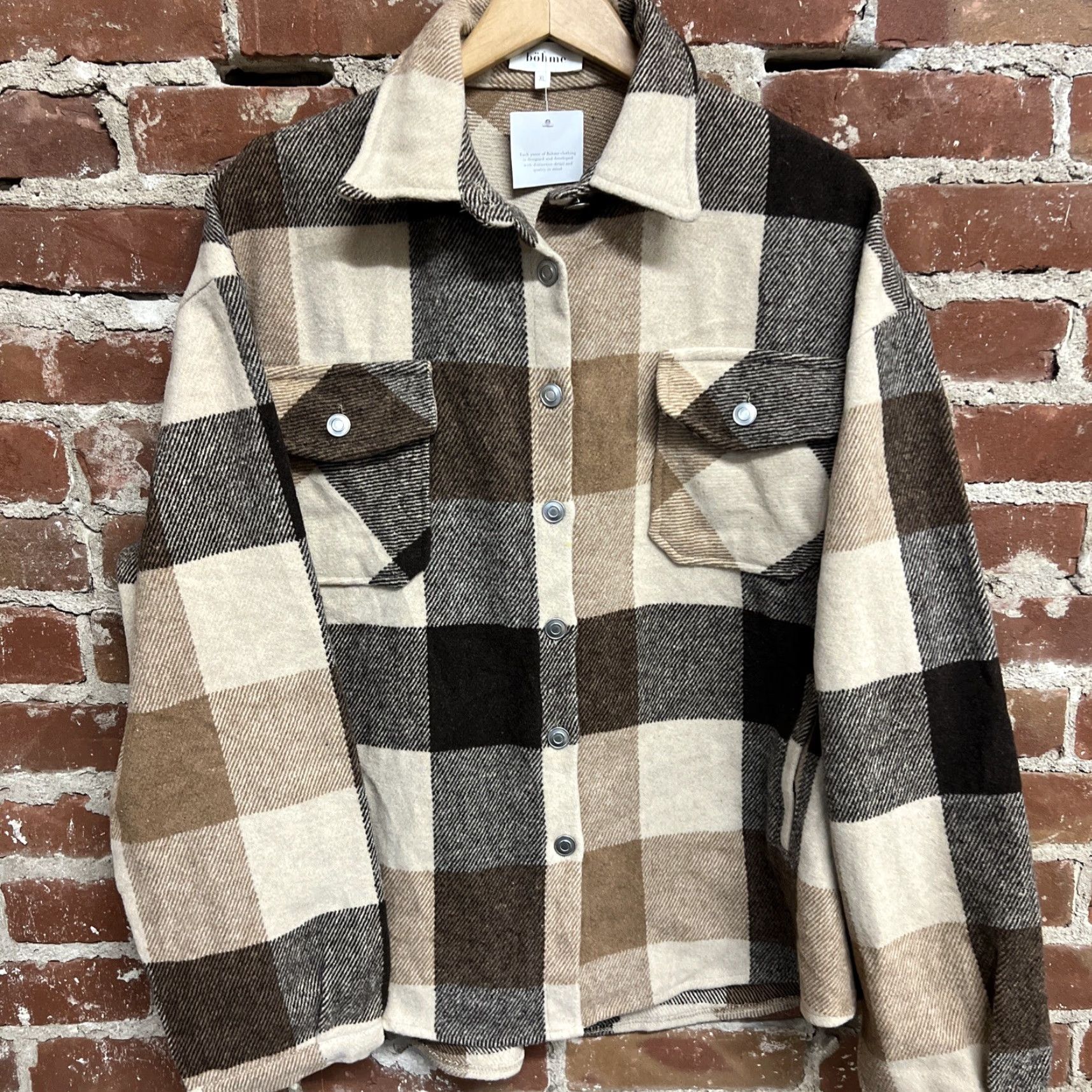 Vintage Bohme Womens Jacket Shacket Brown Plaid NWT XL Size XL / US 12-14 / IT 48-50 - 2 Thumbnail