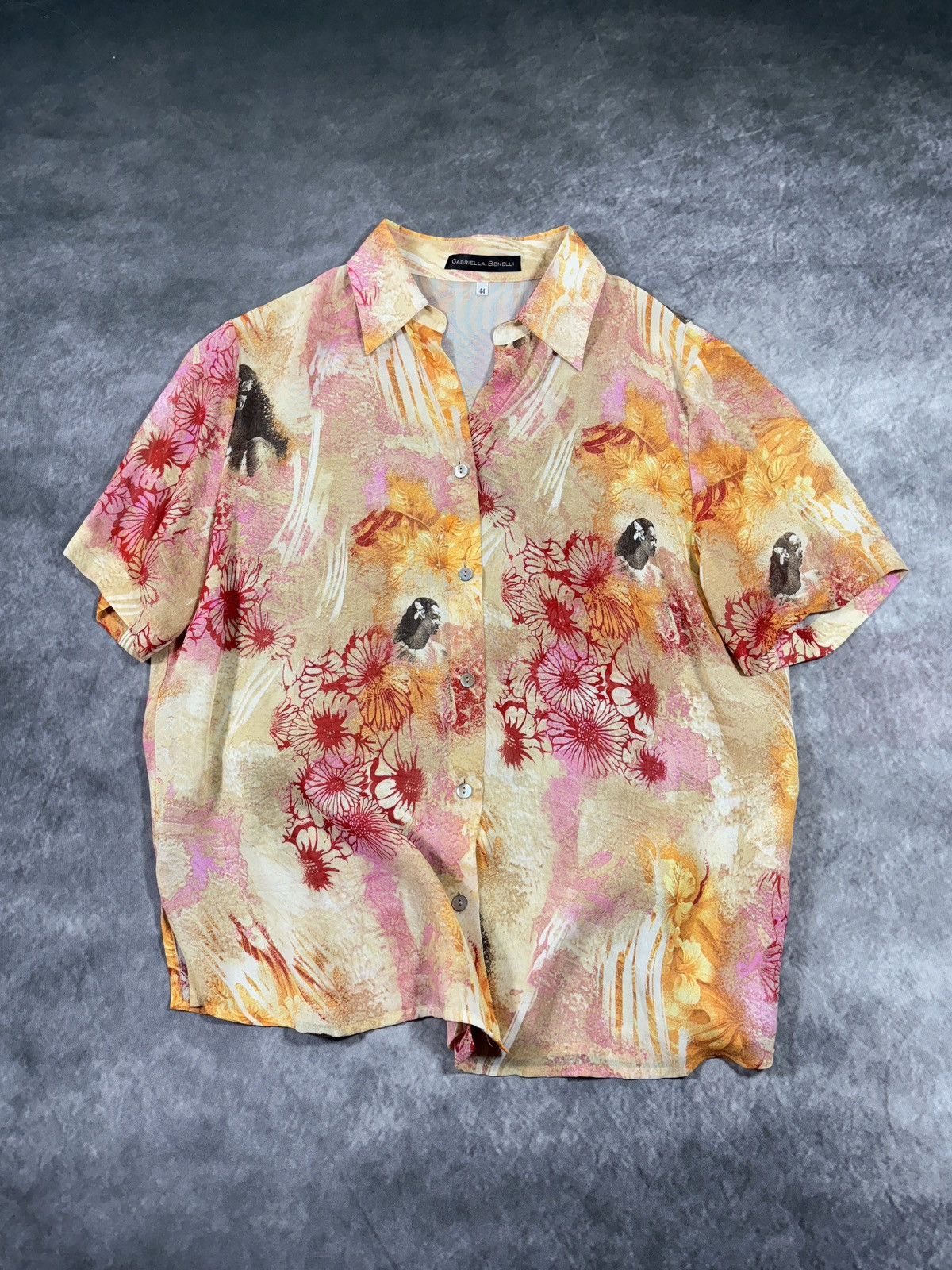 Vintage Vintage Sheer Shirt Shortsleeve Mesh Summer Print Viscose Size US L / EU 52-54 / 3 - 14 Thumbnail