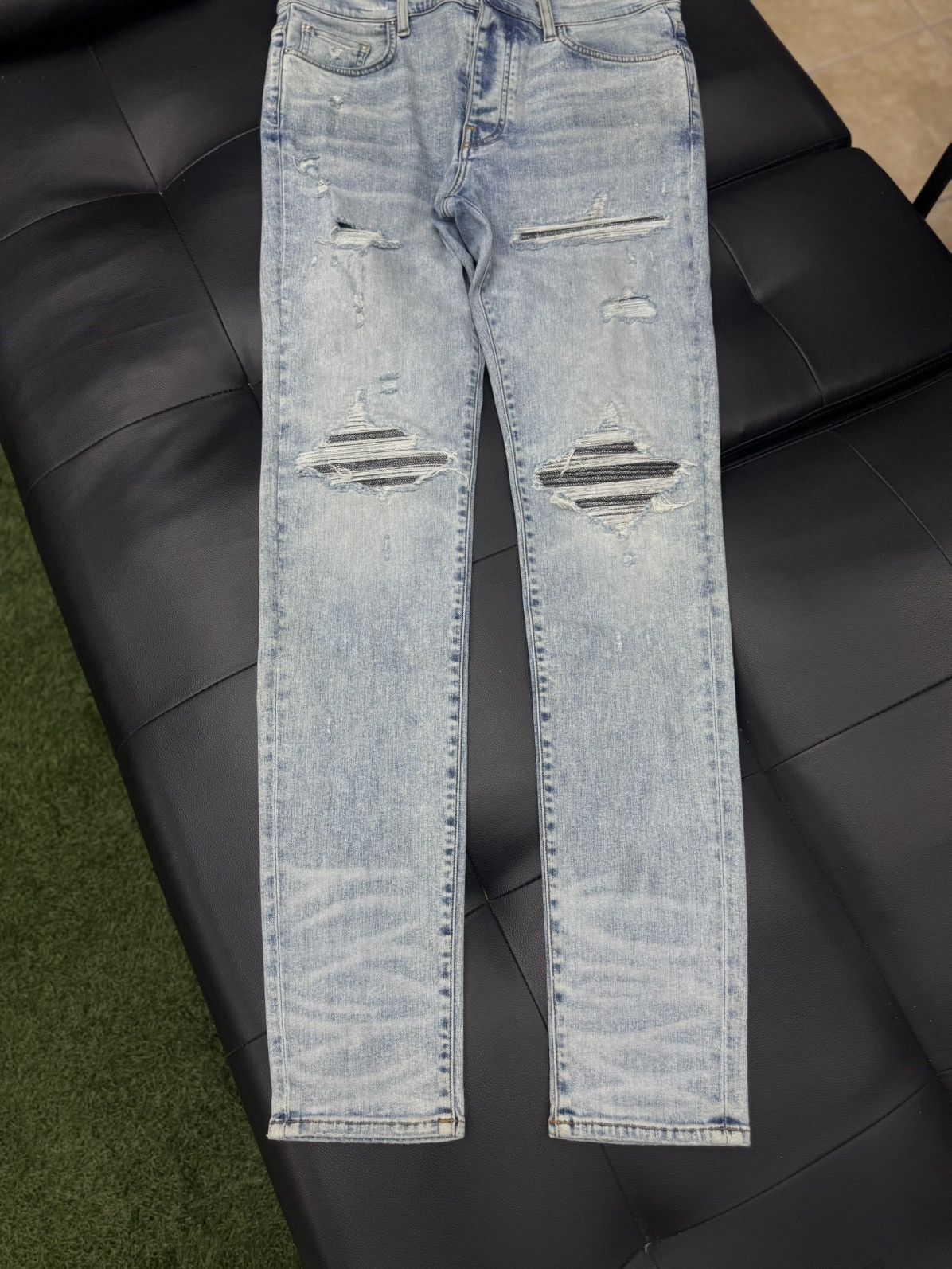 Amiri MX1 Jeans Blue Glitter Iridescent Patch Size 34