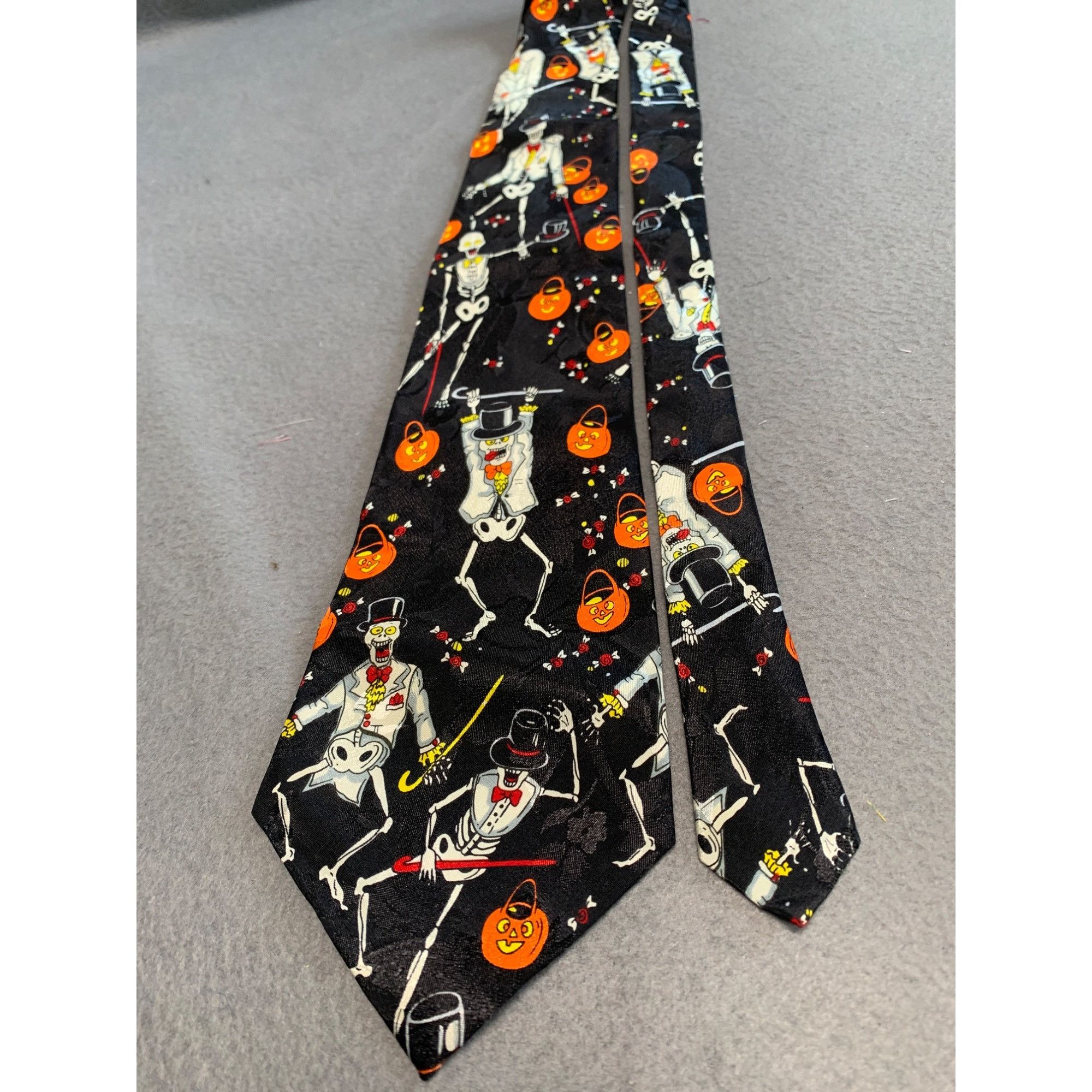 Vintage Halloween Collection Novelty Black Tie - Skeleton & Pumpkin Size ONE SIZE - 6 Thumbnail