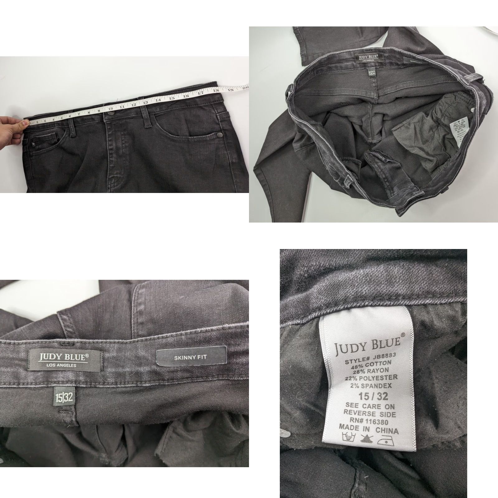 Vintage Judy Blue Jeans Skinny Black Women's High Rise 15/32 Stretch Denim JB8883 Size 36" / US 14 / IT 50 - 8 Thumbnail