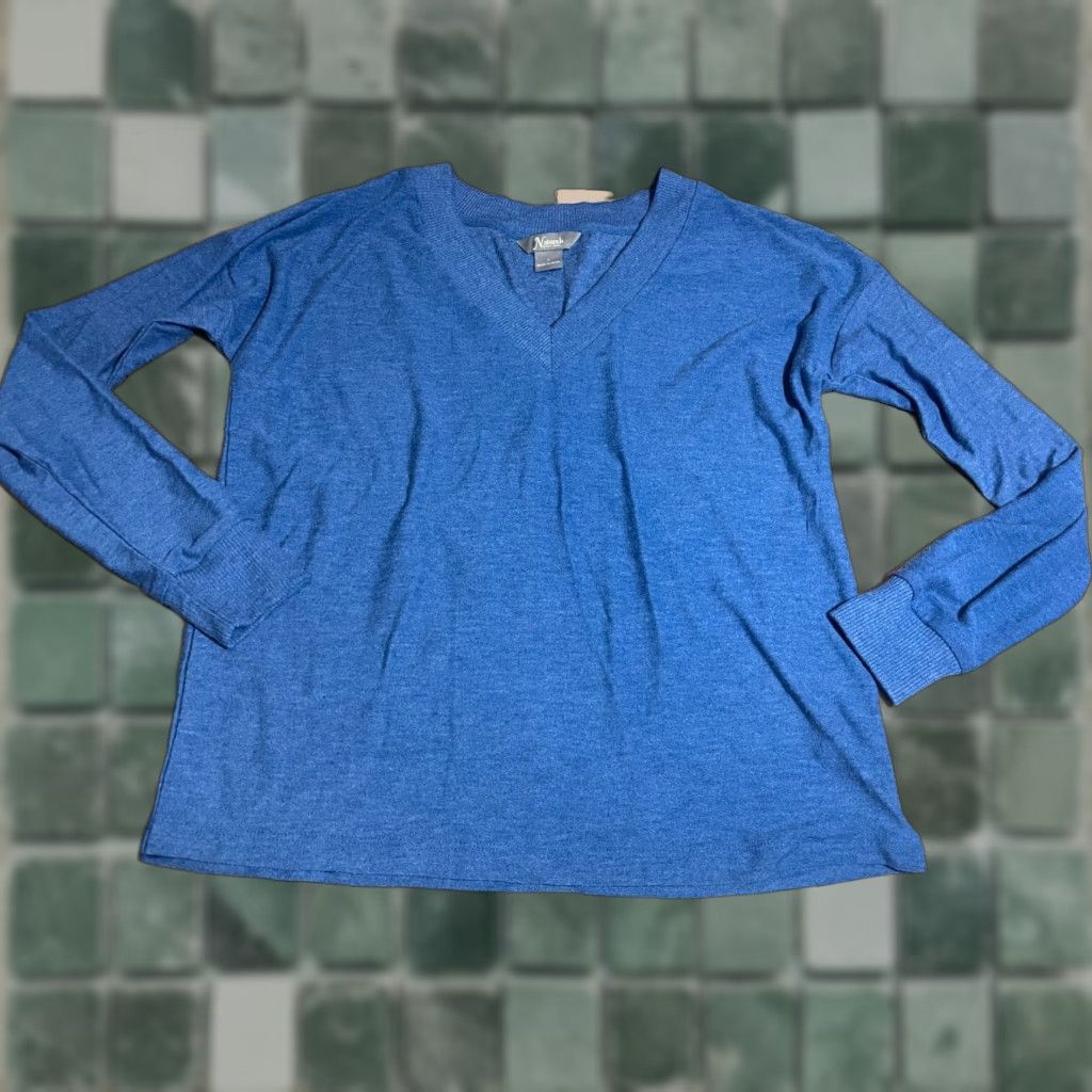 Vintage Natural Reflections Sweater Women S Blue Long Sleeve Pull Over Cotton Blend Reflective Solid Nature 2000s? Size S / US 4 / IT 40 - 1 Thumbnail