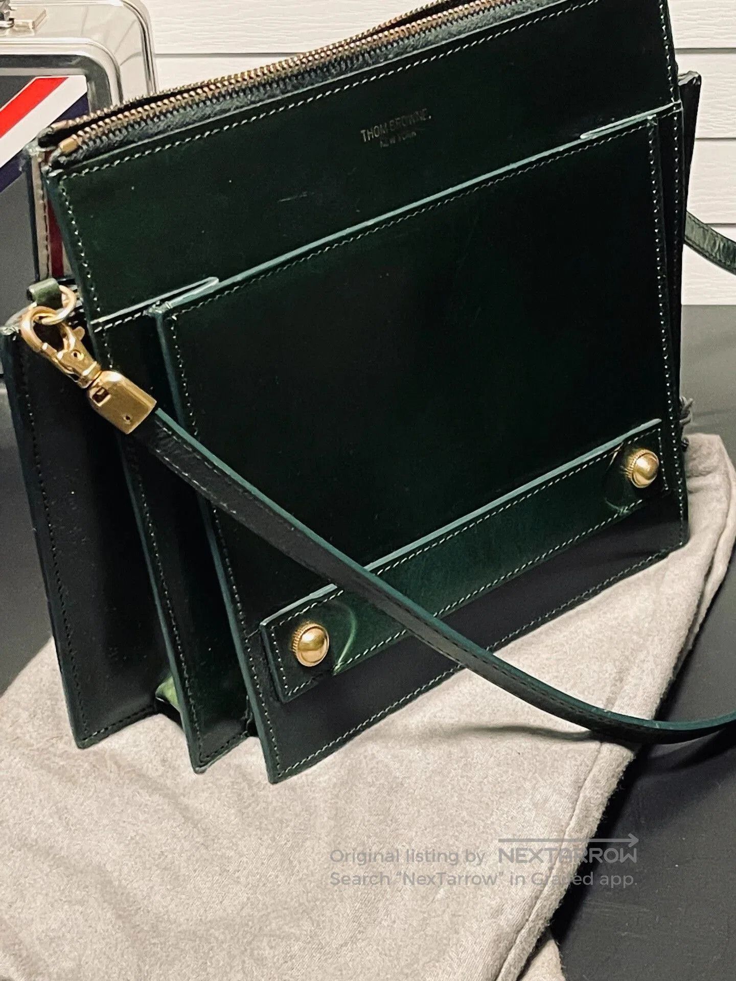 Thom Browne Green Shoulder Bag Clutch.