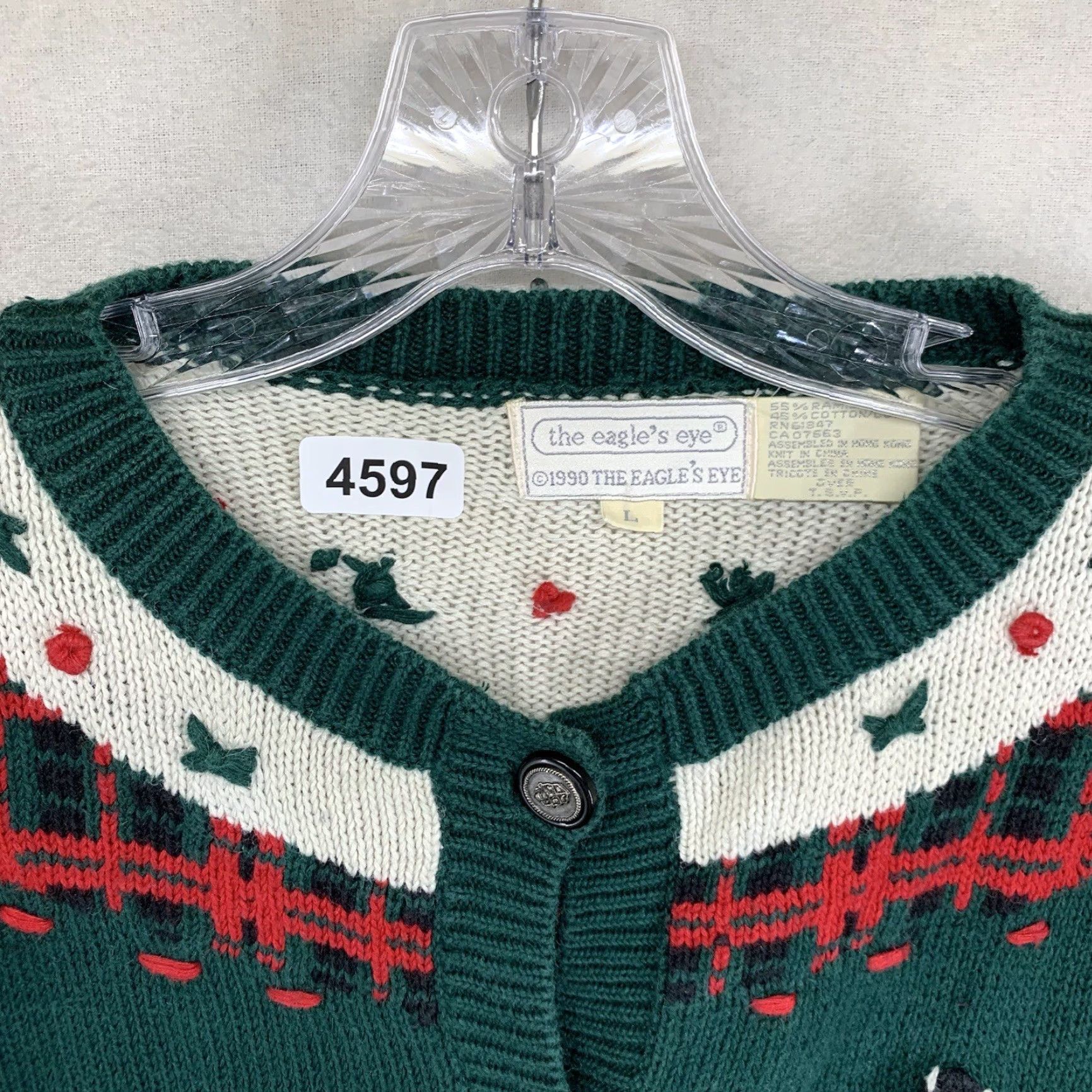Gloverall VINTAGE The Eagle’s Eye Women’s Sweater 90s Knit Pullover Long Sleeve Mock Neck Geometric Horse Embroidered Grunge Winter L Size L / US 10 / IT 46 - 4 Thumbnail