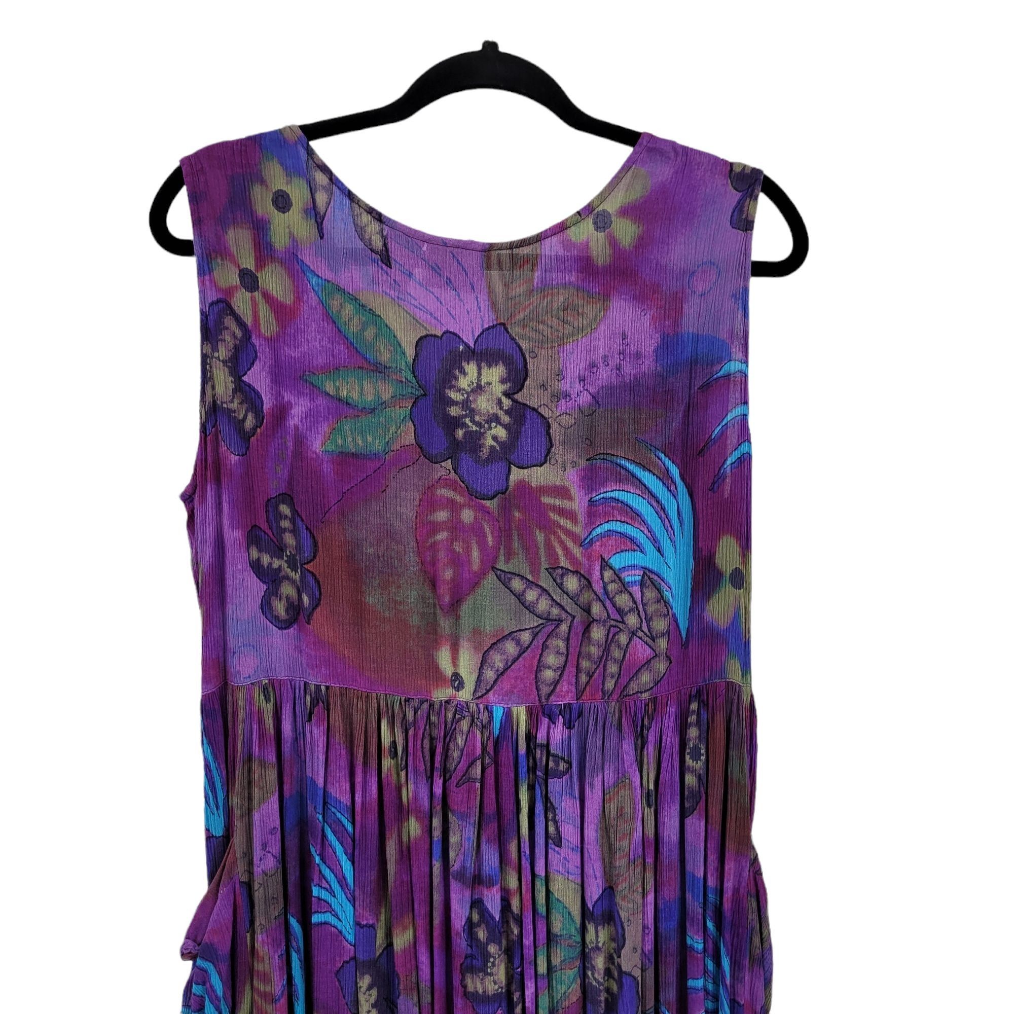 Vintage Vtg 80's Dress Sleeveless Scoop Tropical Island Gauze Pinafo Size S / US 4 / IT 40 - 9 Thumbnail