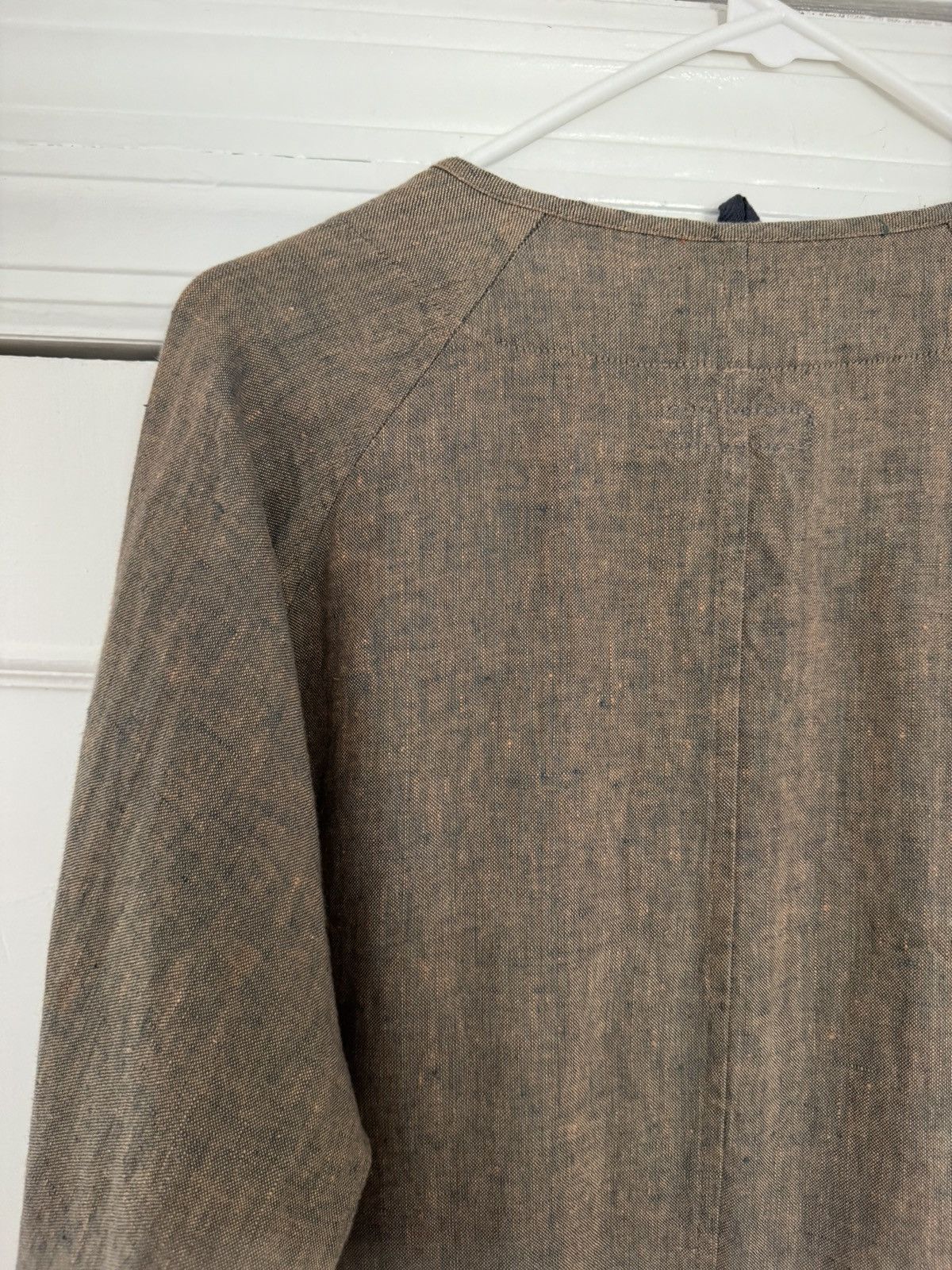 Ts(S) Linen Collarless Easy Jacket Back Slit Brown Navy Chambray Size US S / EU 44-46 / 1 - 10 Thumbnail