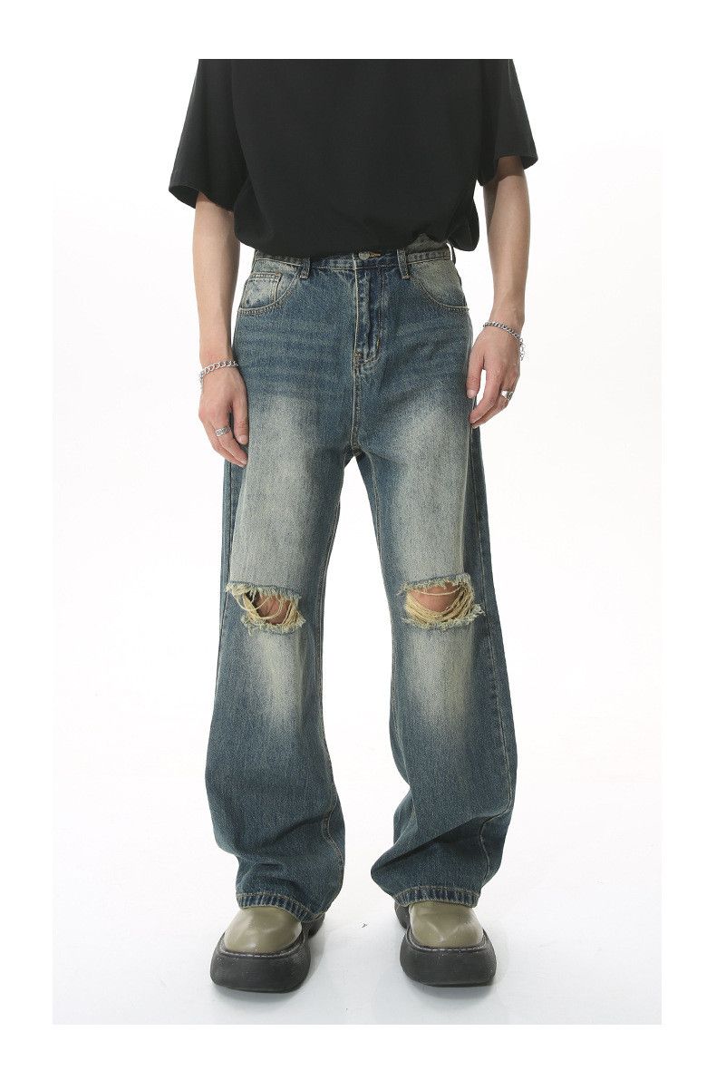 Japanese Brand × Jean Japanese retro loose straight knee ripped jeans Size US 32 / EU 48 - 1 Thumbnail