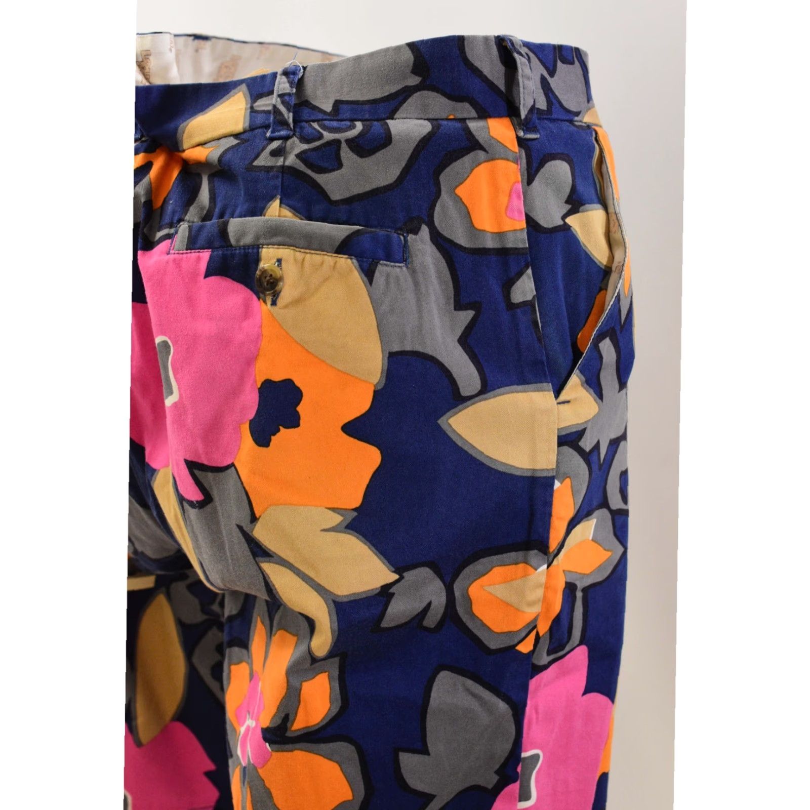 VINTAGE Loudmouth Men’s Golf Shorts 34 Navy Floral Cotton Resortwear Y2K Summer