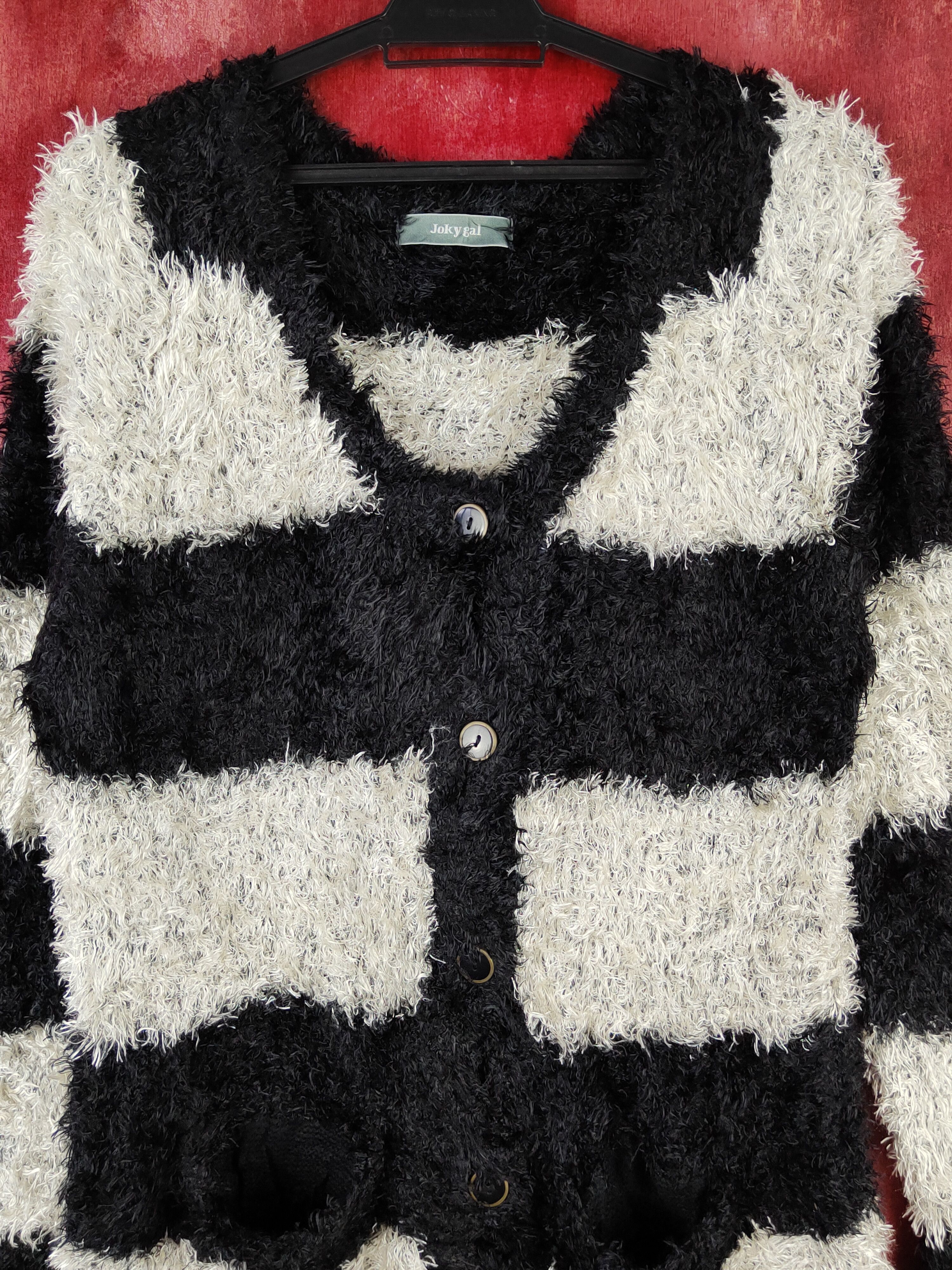 Japanese Brand × Vintage Jocky Gal Black White Shag Shaggy Fur Mohair Knitwear #S1891 Size L / US 10 / IT 46 - 2 Thumbnail