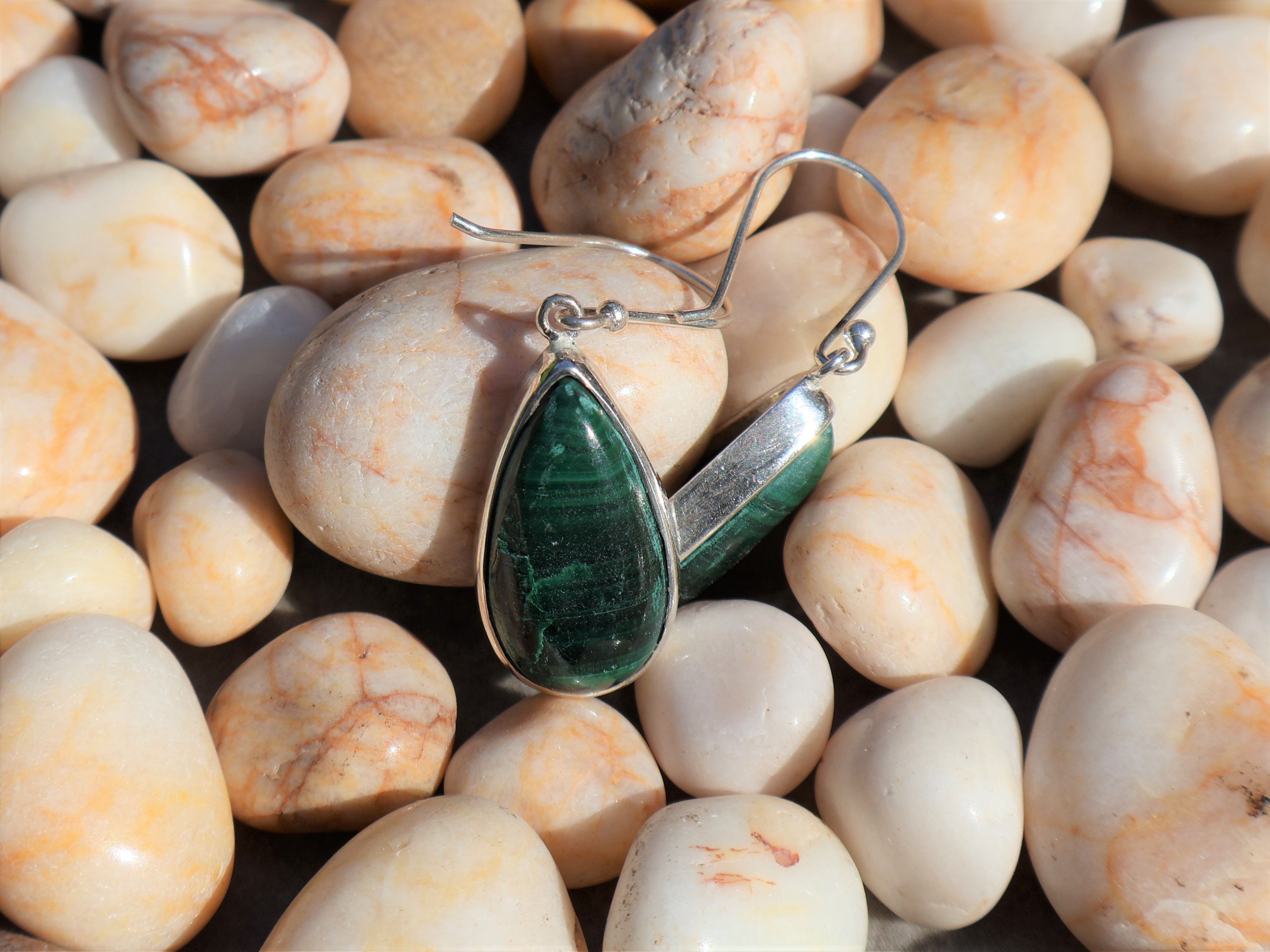Handmade Malachite Dangle Drop Earrings, Sterling Handmade Earrings, Size ONE SIZE - 4 Thumbnail