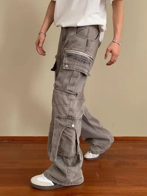 VIBE Multi Pocket Cargo Wide Leg Flare Gray Jeans Size US 32 / EU 48 - 7 Thumbnail