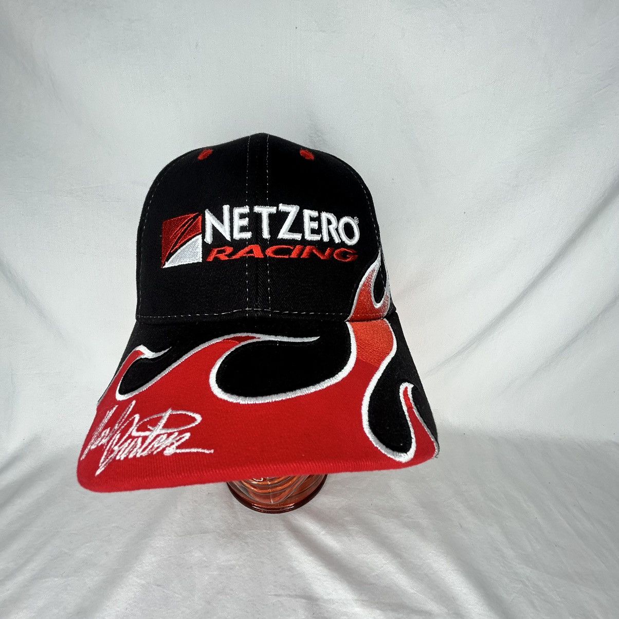 Other Vtg Net zero Racing Black Embroidered Flames Strapback Hat Size ONE SIZE - 1 Thumbnail