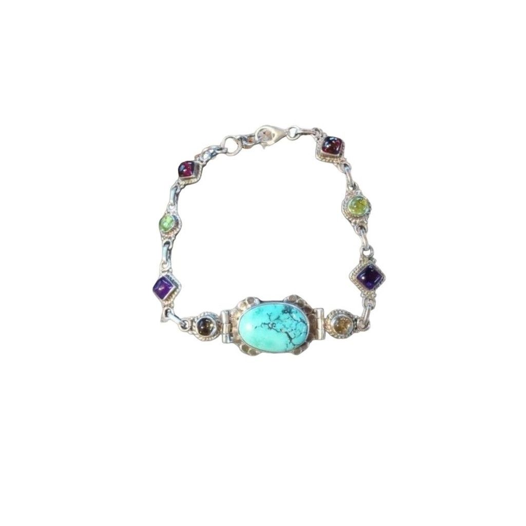Other Sterling Silver Scarab Bracelet Turquoise Multicolored Gems Size ONE SIZE - 2 Thumbnail