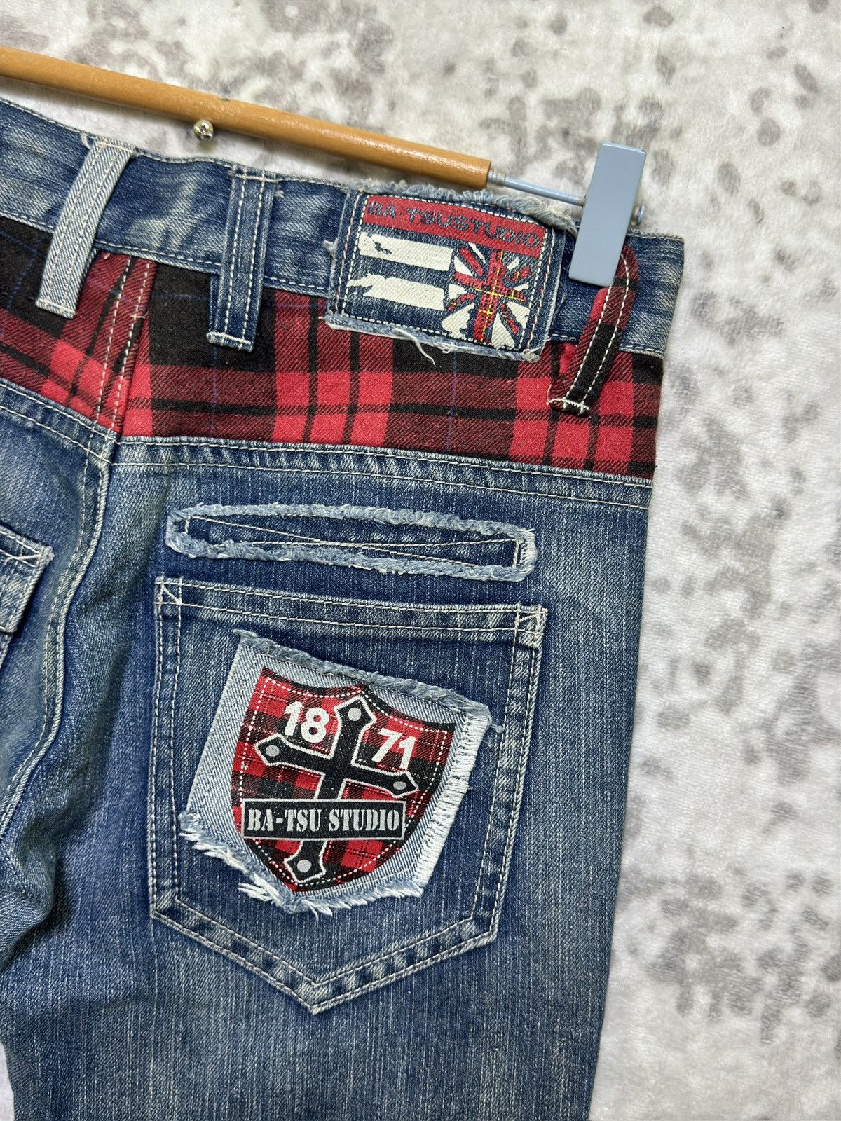 Hysteric Glamour Batsu Studio Punk Streetwear Graphic Tartan Patch Denim Size US 29 - 12 Thumbnail