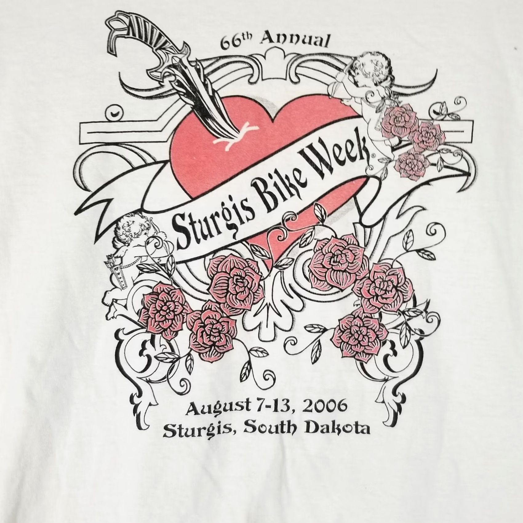 Vintage Sturgis Shirt Womens Small T-Shirt Crew Neck Short Sleeve Floral Heart White 2006 Motorcycle Tee Size S / US 4 / IT 40 - 2 Thumbnail