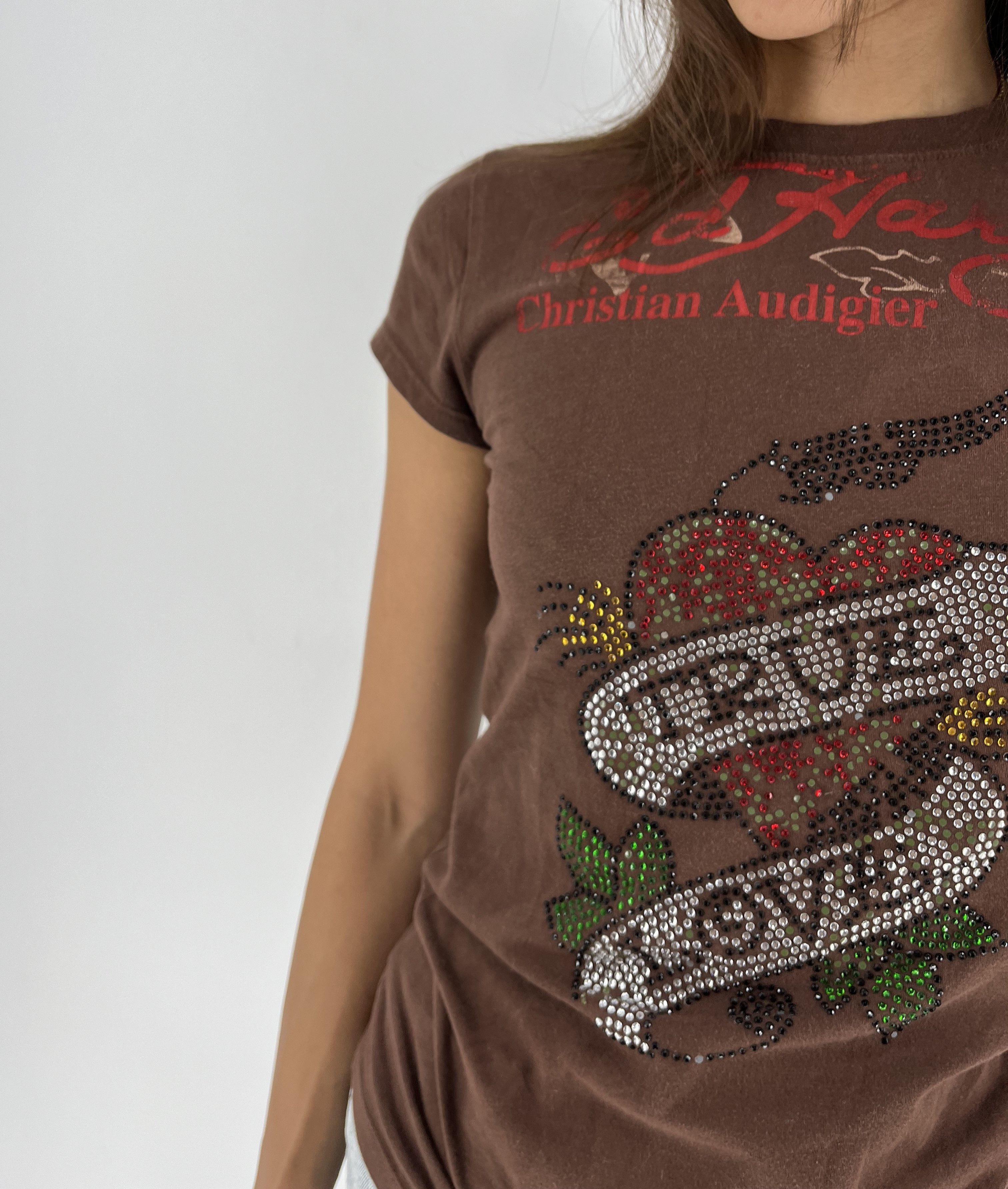 Christian Audigier × Ed Hardy Vintage Y2K Christian Audigier Women’s Rhinestones T-Shirt Size L / US 10 / IT 46 - 7 Thumbnail