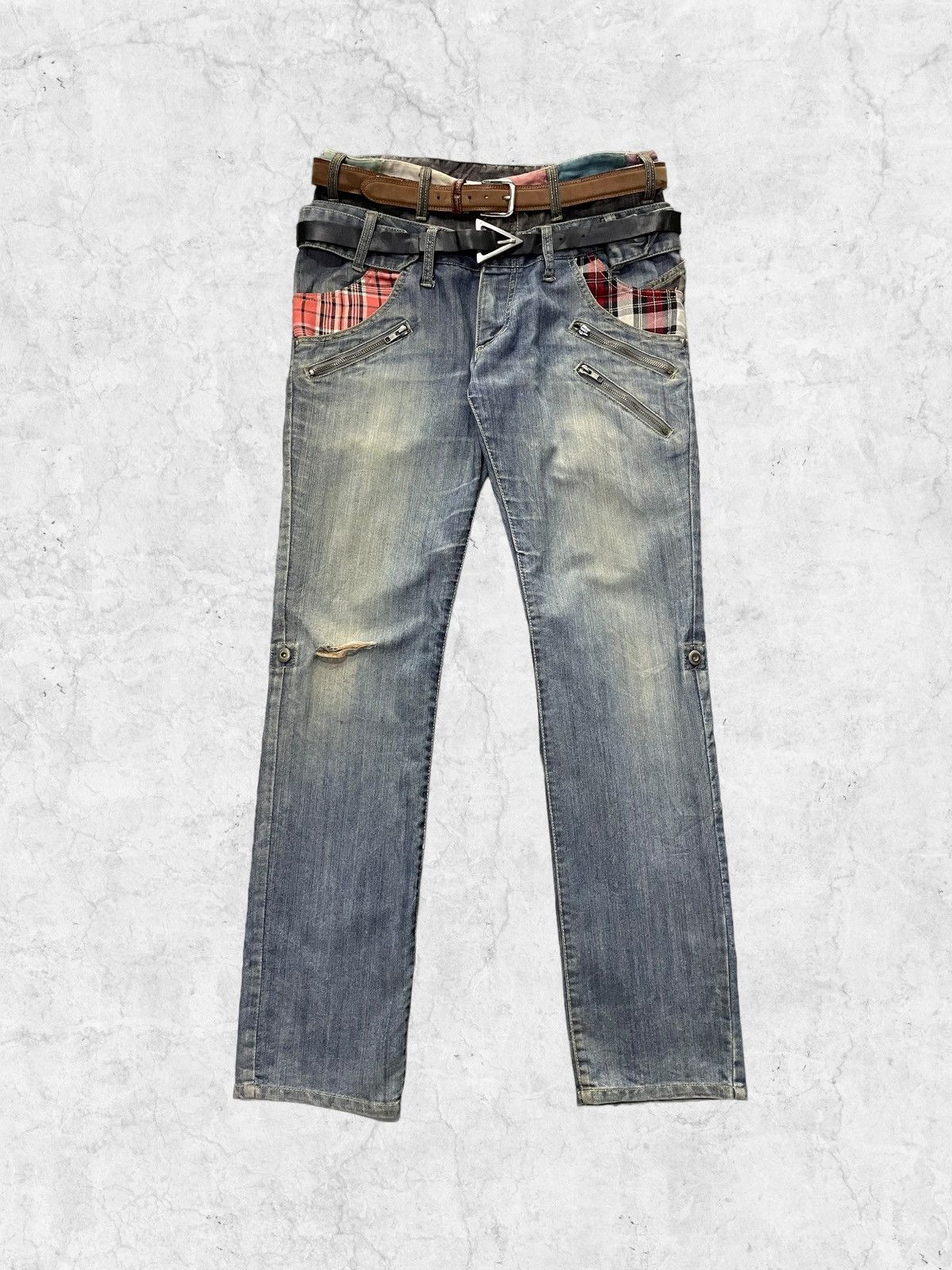 Japanese Brand Vintage Manydope Double Waist Denim Pants With Leather Belt Size US 32 / EU 48 - 1 Thumbnail
