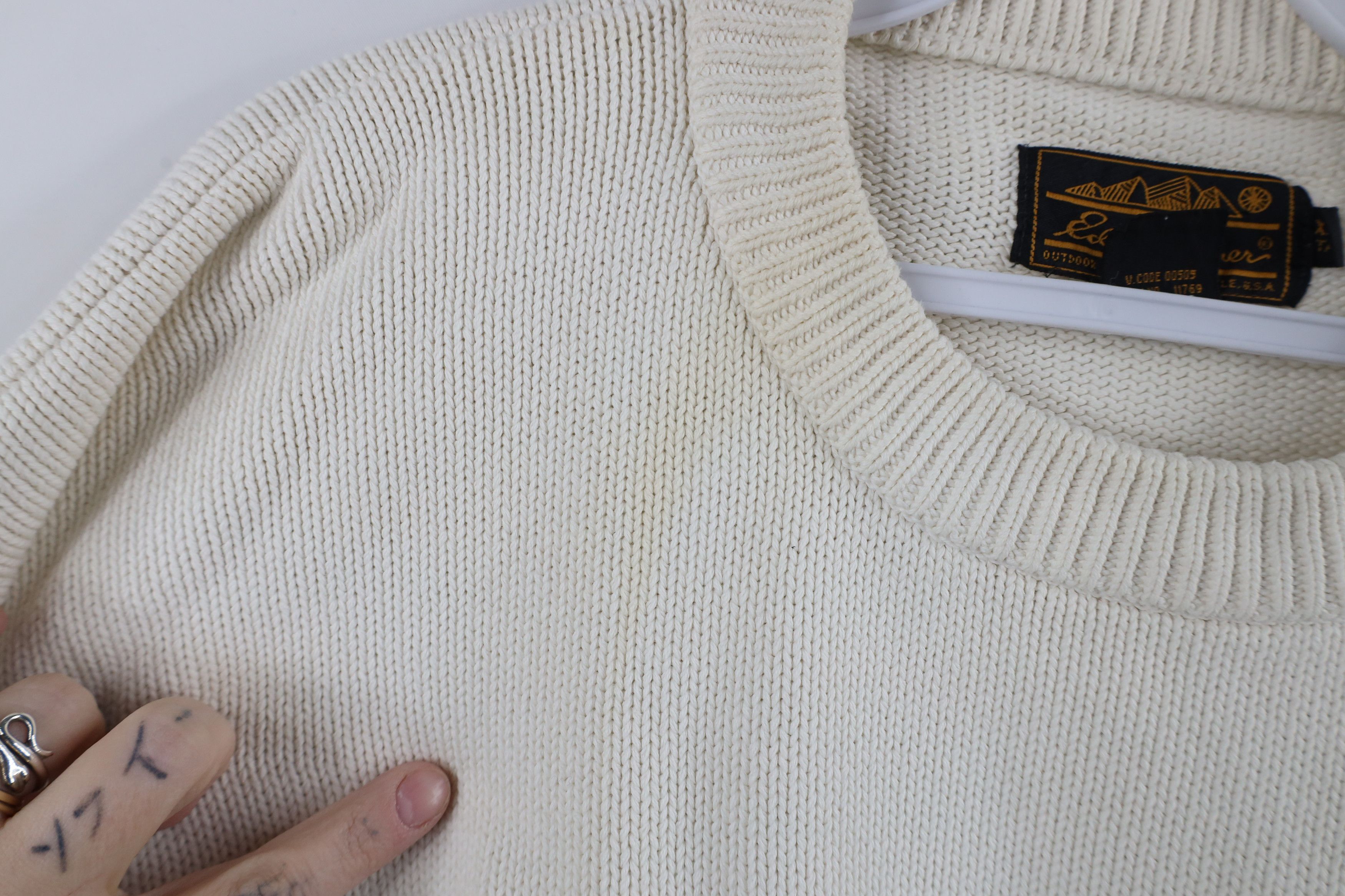 Eddie Bauer × Vintage Vintage 90s Eddie Bauer Blank Cotton Knit Sweater Cream Size US XL / EU 56 / 4 - 6 Thumbnail