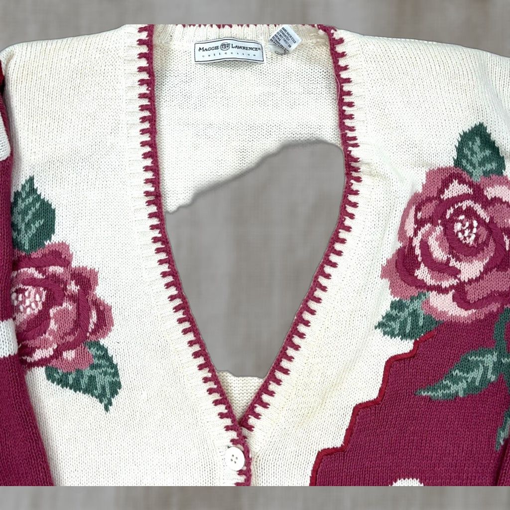 Vintage VINTAGE Maggie Lawrence Cardigan Women L Pink Polka Dot Knit Sweater, All Seasons, Lightweight, Pockets, Button, V-Neck, Cap Sleeve, Regular Size L / US 10 / IT 46 - 1 Thumbnail