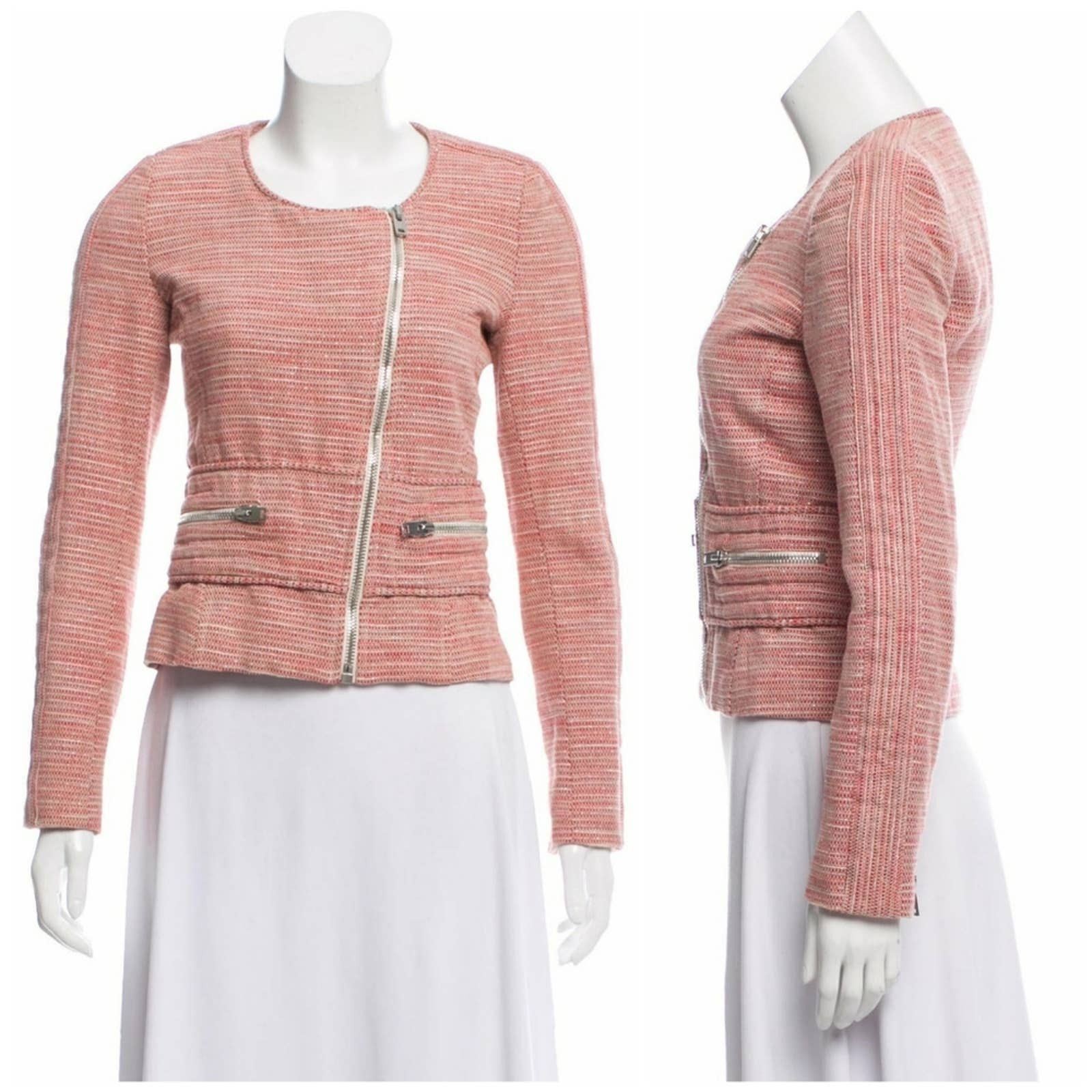 image of Iro Haven Preppy Biker Red Multi Metallic-Accented Jacket, Women's (Size Small)