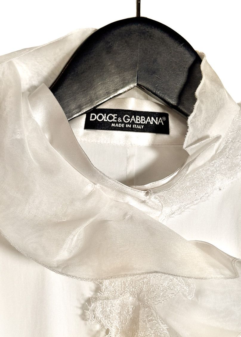 Dolce & Gabbana Dolce & Gabbana Ivory Lace Gathering Ruffle Blouse Size S / US 4 / IT 40 - 3 Thumbnail