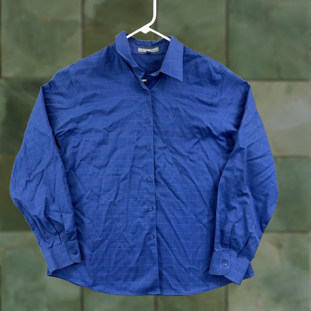 Vintage Foxcroft Shirt Womens 12 Blue Check Button-Up Collared Non-Iron Wrinkle Resistant Easy Care Casual Business Travel Regular Long Sleeve Cotton Size XL / US 12-14 / IT 48-50 - 1 Thumbnail