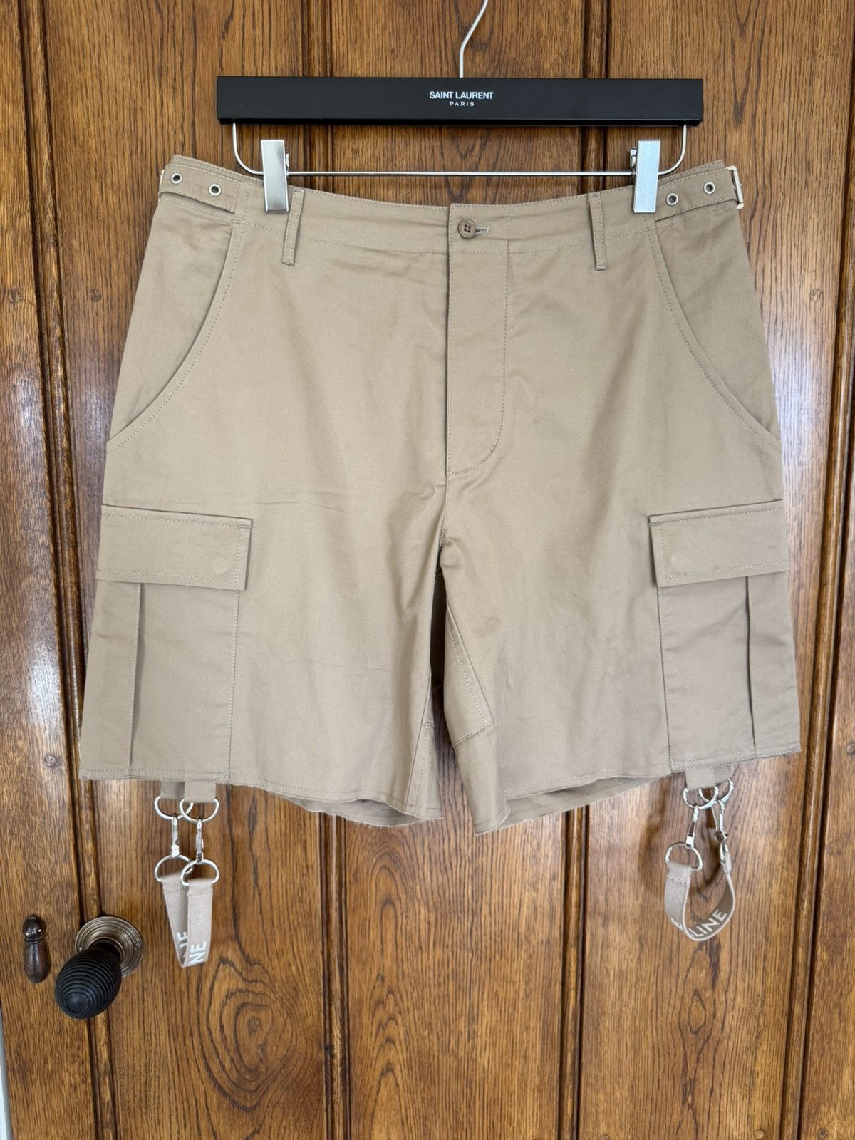 Celine × Hedi Slimane Celine khaki cargo shorts with Celine logo strap 48 Hedi Size US 32 / EU 48 - 1 Thumbnail
